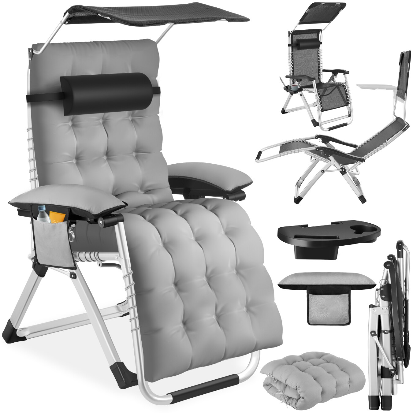 tectake&reg; Sonnenliege, klappbar, flexible R&uuml;ckenlehne und Fu&szlig;ablage, abnehmbare Sitz-, Arm- und Kopfpolster, mit Ablagetisch und Stautasche 