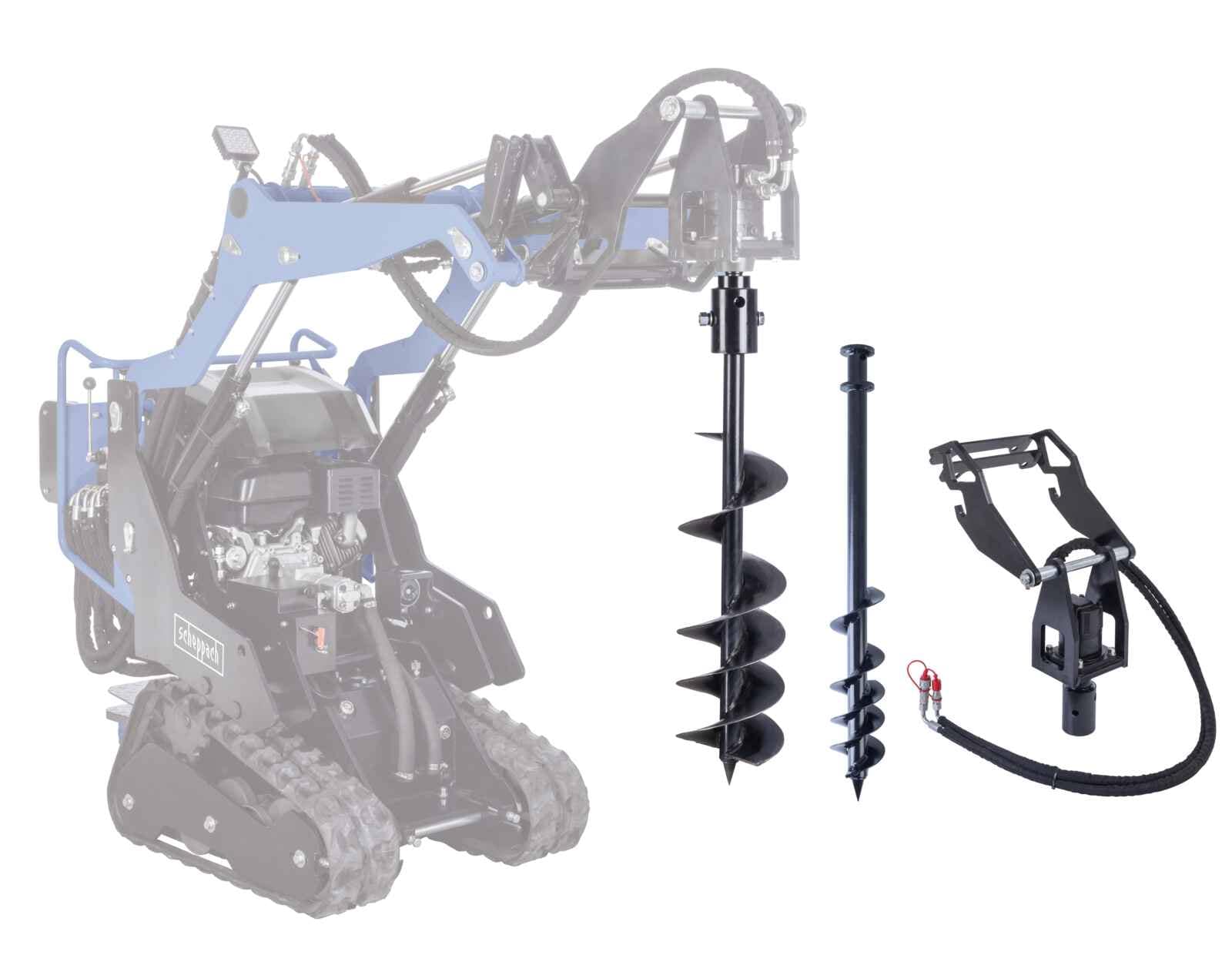Scheppach Antriebseinheit f&uuml;r Erdbohrer + Erdbohrer &oslash; 100mm + Erdbohrer &oslash; 200mm f&uuml;r Kompaktlader MKL730 
