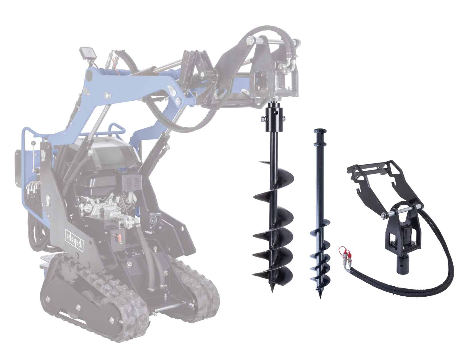 Antriebseinheit für Erdbohrer + Erdbohrer ø 100mm + Erdbohrer ø 200mm für Kompaktlader MKL730