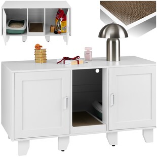 tectake® Katzenschrank, versteckte Eingänge an den Innenseiten, Belüftungslöcher und 4 höhenverstellbare Beine, inklusive Kratzmatte, 120 x 52 x 65 cm 