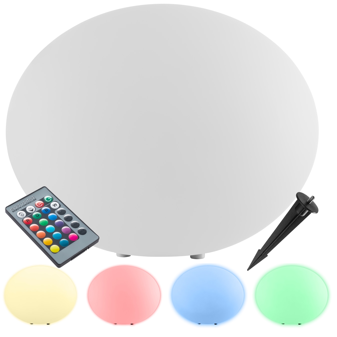 tectake&reg; Kugelleuchte, mit LED-Beleuchtung, 12 W, samt Fernbedienung und Leuchtmittel, inklusive Erdspie&szlig; 