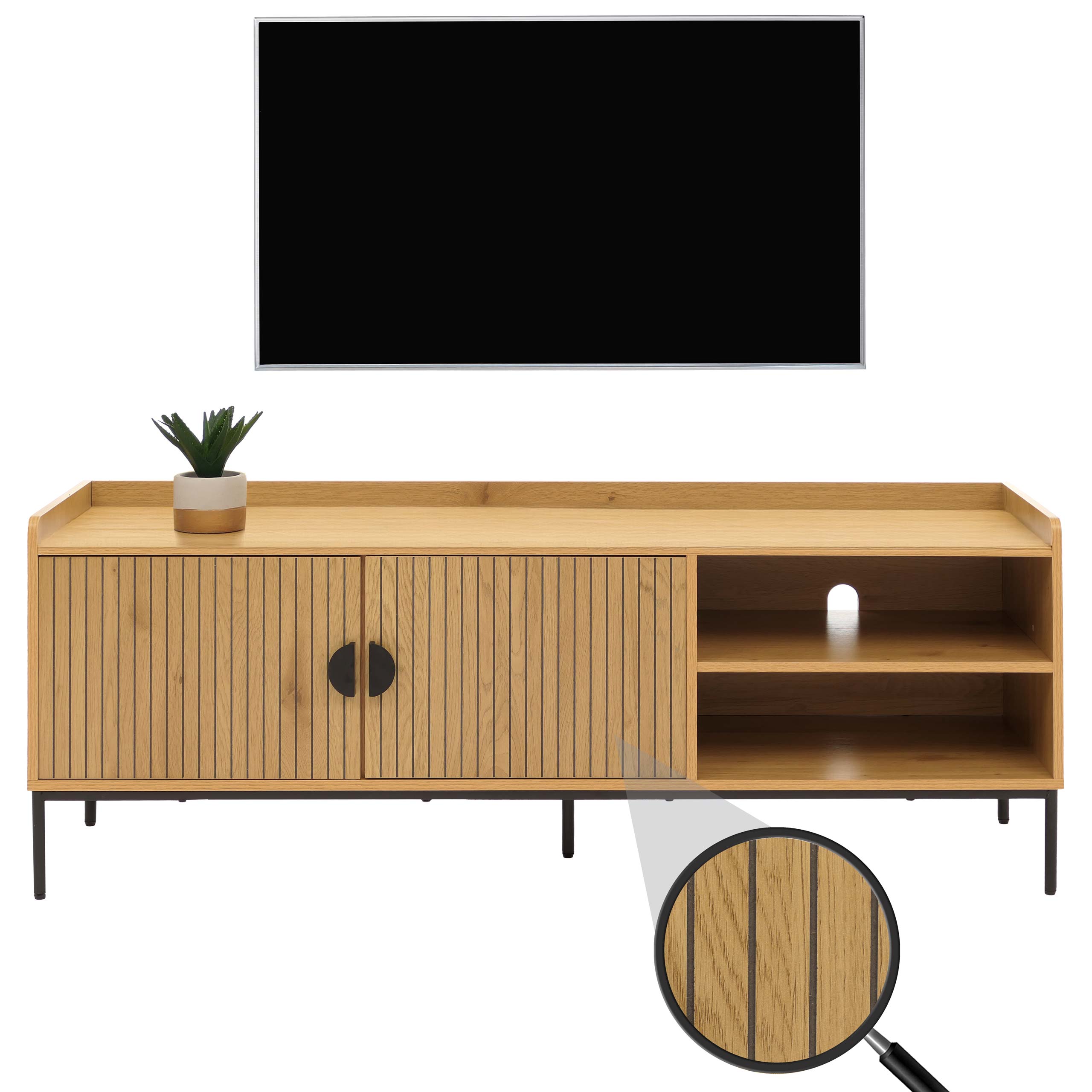 TV-Rack MCW-O39, TV-Board Fernsehtisch Lowboard TV-Schrank Kommode, Melamin MDF 56x150x40cm ~ natur 