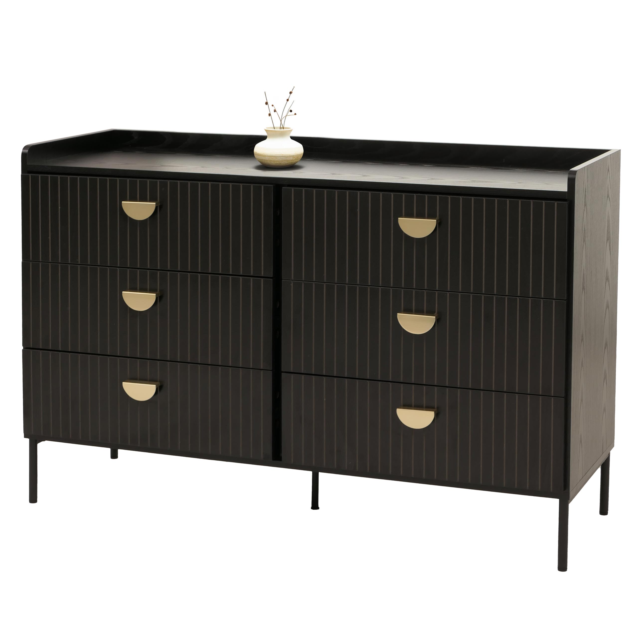 Kommode MCW-O39, Highboard Schrank, 6 Schubladen Melamin MDF 80x120x44cm ~ Holzoptik schwarz 