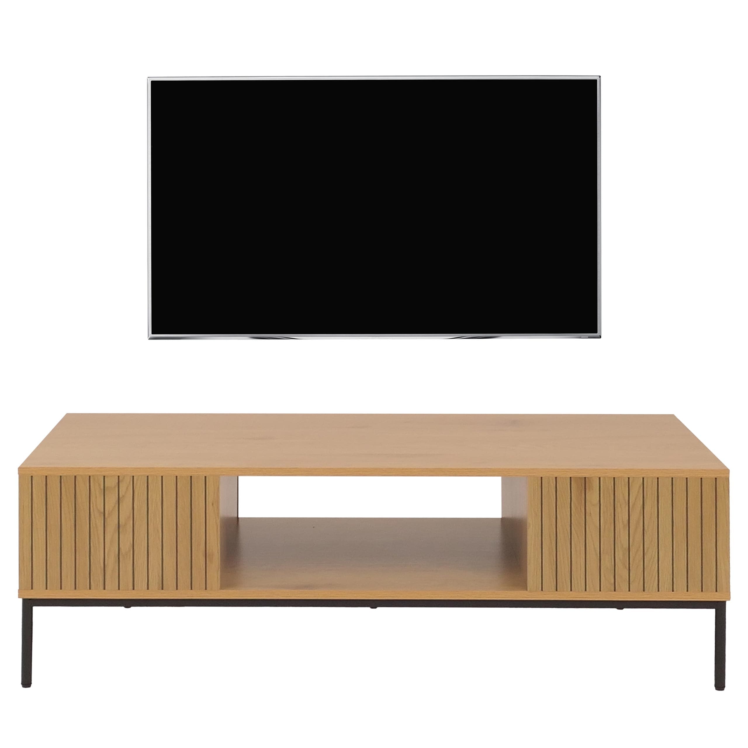 TV-Rack MCW-O39, TV-Board Fernsehtisch Lowboard TV-Schrank Ablage, Melamin MDF 39x120x60cm ~ natur 