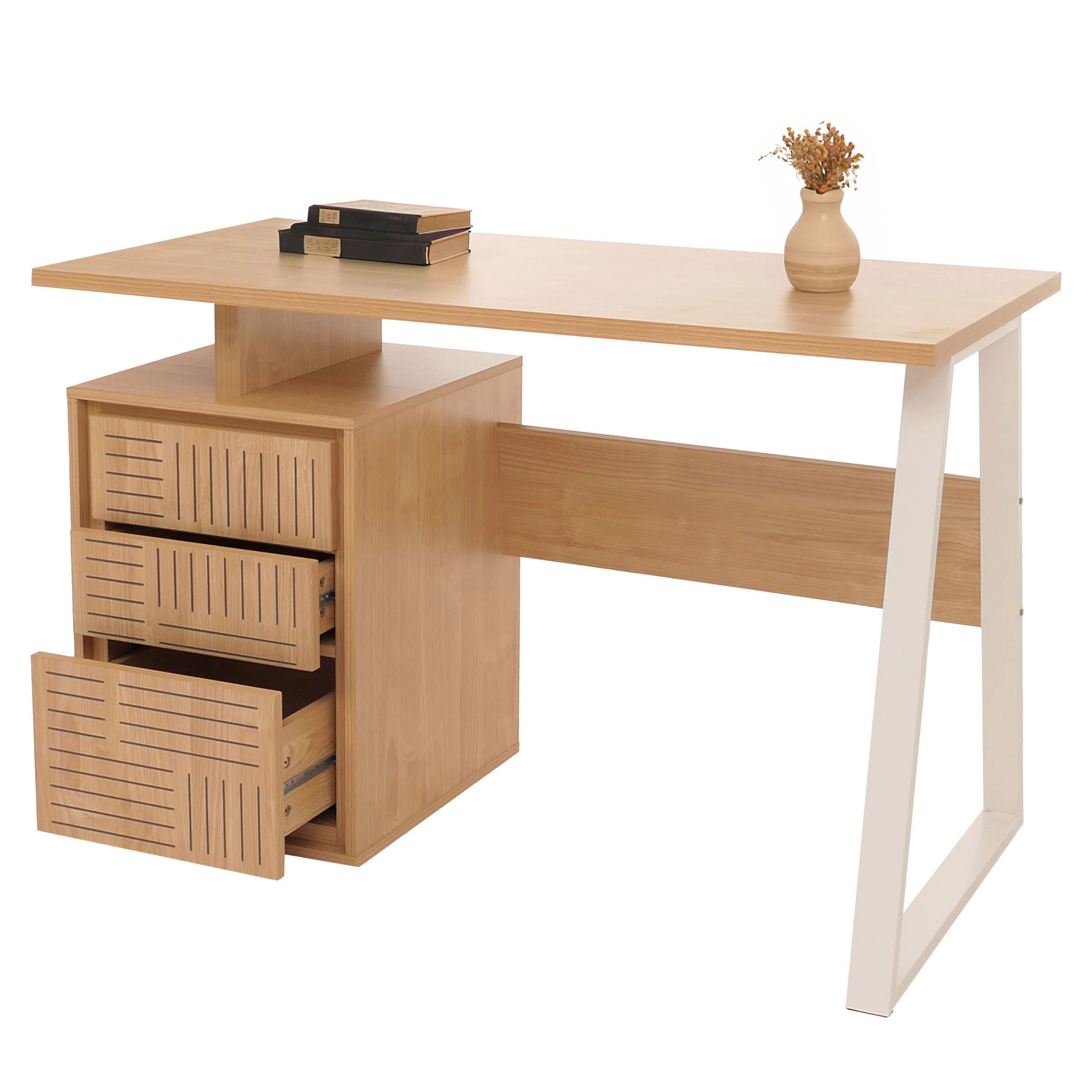 Schreibtisch MCW-O32, B&uuml;rotisch Computertisch Arbeitstisch, Schublade, Melamin Holz, 77x118x58cm ~ ulme natur 