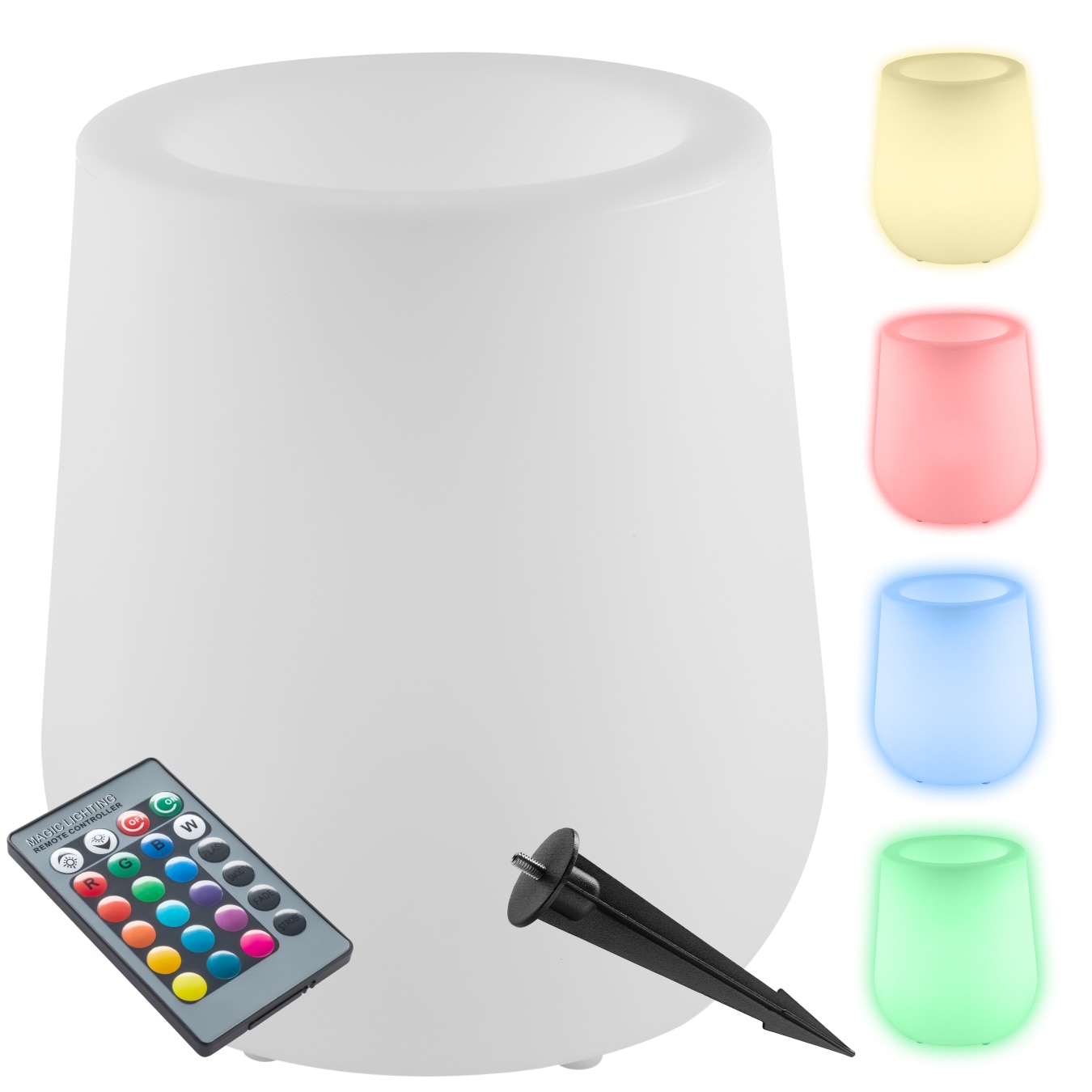 tectake&reg; LED-Blumentopf, als Blumentopf mit LED-Beleuchtung, 12 W, samt Fernbedienung und Leuchtmittel, 38 x 44 cm, inkl. Erdspie&szlig; und 3 Standf&uuml;&szlig;e 