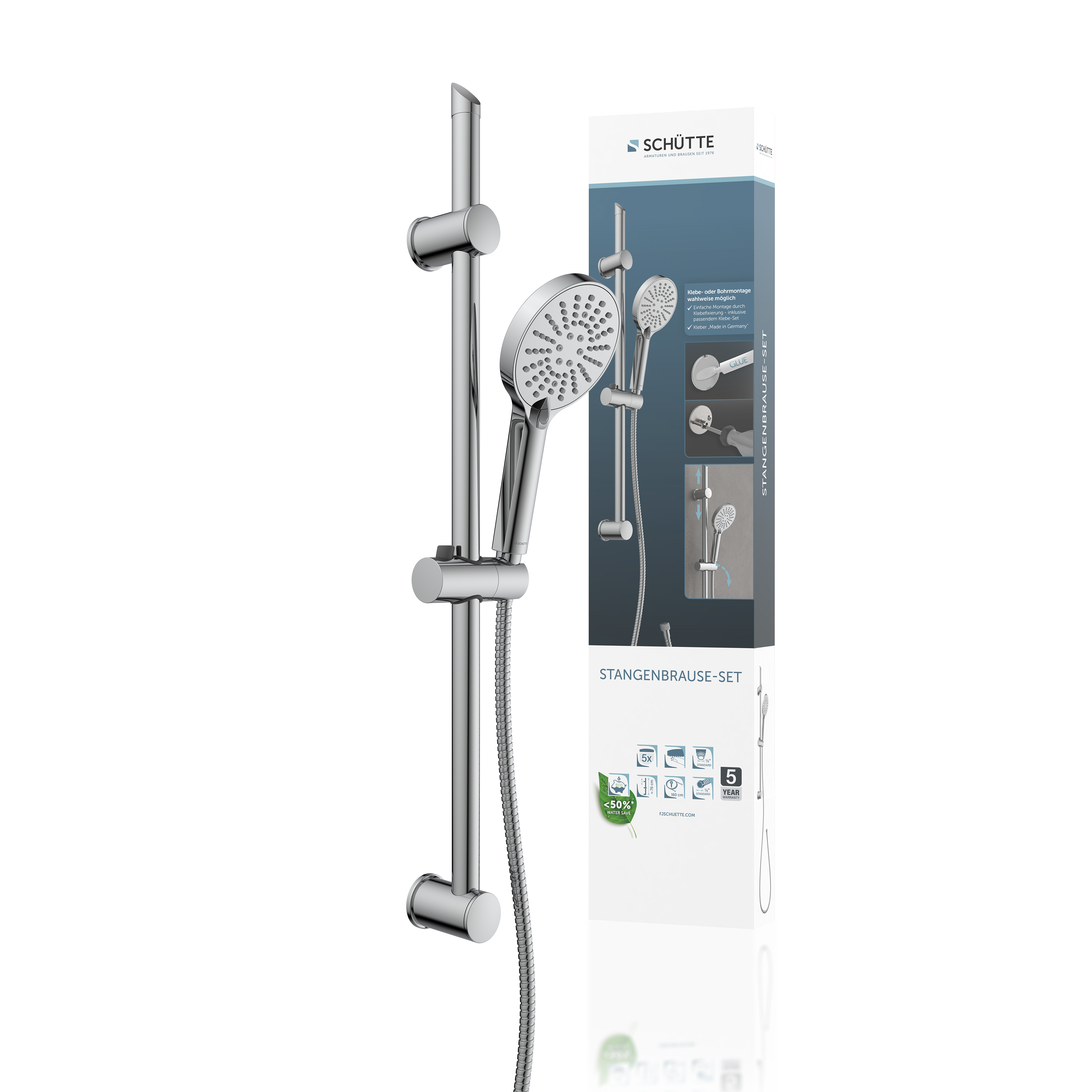 Stangenbrause-Set, Chrom, zum Kleben 