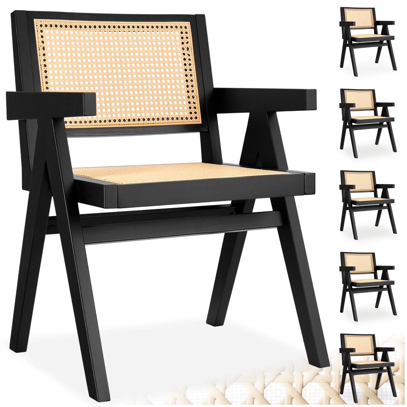tectake&reg; Armlehnstuhl, Boho-Stil, massives Holzgestell mit Lackierung, 59 x 56,5 x 82,5 cm, Belastbarkeit 120 kg 