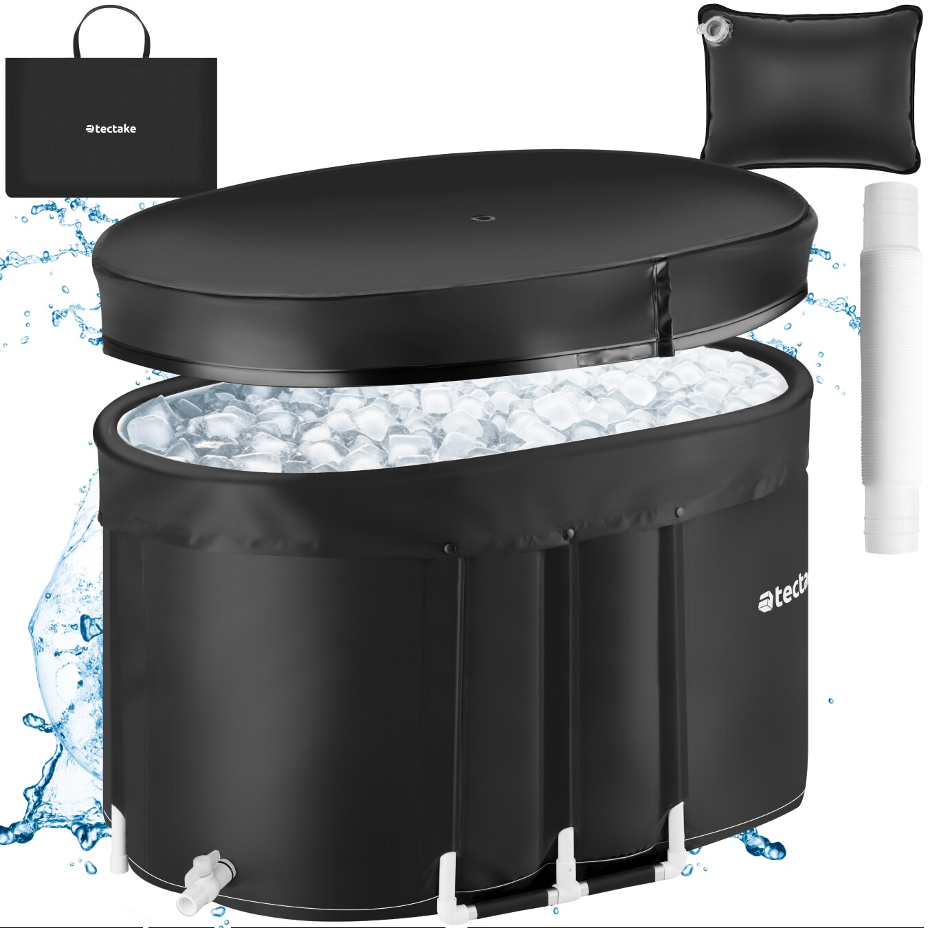 tectake&reg; Eisbadewanne, faltbar, mit 3-facher Isolierung, Wasserablass im Innenboden, Ablaufhahn au&szlig;en, inkl. Tragetasche und Wasserkissen 