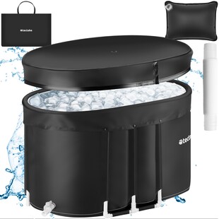 tectake® Eisbadewanne, faltbar, mit 3-facher Isolierung, Wasserablass im Innenboden, Ablaufhahn außen, inkl. Tragetasche und Wasserkissen 