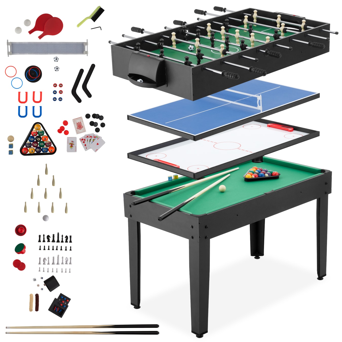 tectake&reg; Multifunktionaler Spieltisch, 15in1, strapazierf&auml;higes MDF, 125 x 123 x 83 cm 