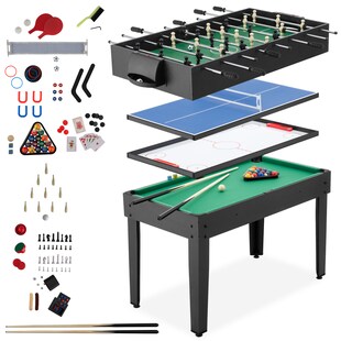 tectake® Multifunktionaler Spieltisch, 15in1, strapazierfähiges MDF, 125 x 123 x 83 cm 