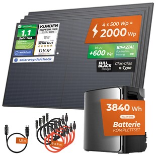 Solarway® Balkonkraftwerk 2000Wp / 800W mit 3,8 kWh EcoFlow STREAM Ultra X Speicher – Komplettset mit 500W Solarmodulen, Wechselrichter & Zubehör – steckerfertige Mini-Solaranlage für die Steckdose 