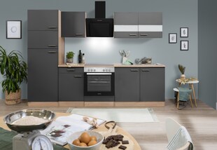 Respekta Küchenzeile ca 270 cm mit Kühlschrank-versch. Ausführungen - Grau 