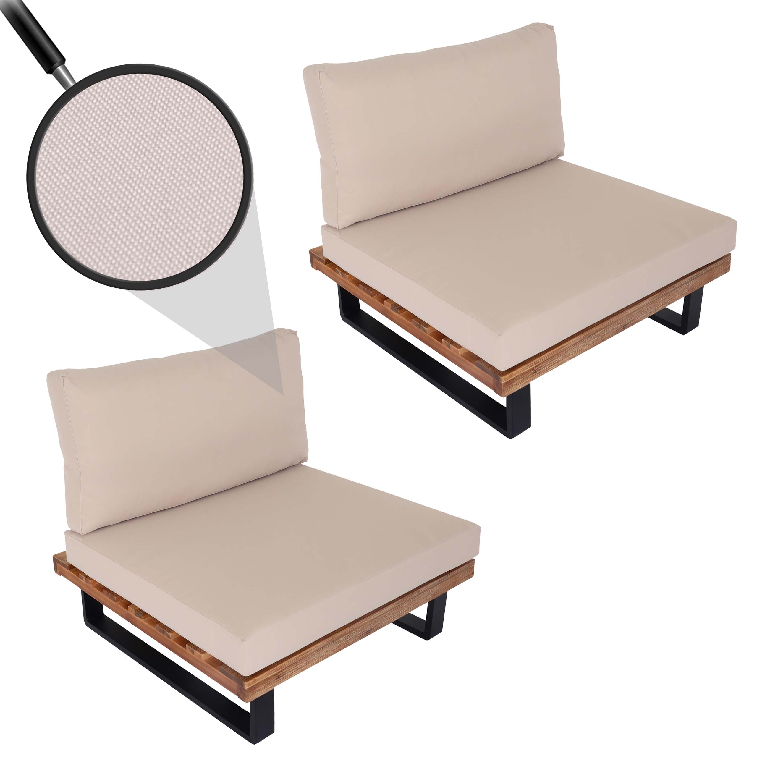 2er-Set Lounge-Sessel MCW-H54, Garten-Sessel, Spun Poly Akazie Holz FSC-zertifiziert Alu ~ hellbraun, Polster beige 
