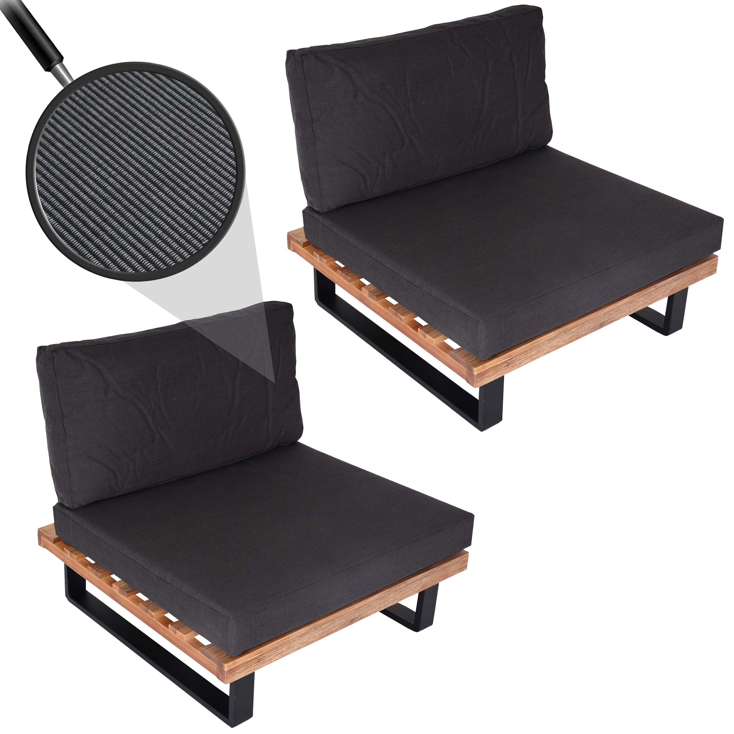 2er-Set Lounge-Sessel MCW-H54, Garten-Sessel, Spun Poly Akazie Holz FSC-zertifiziert Alu ~ hellbraun, Polster dunkelgrau 
