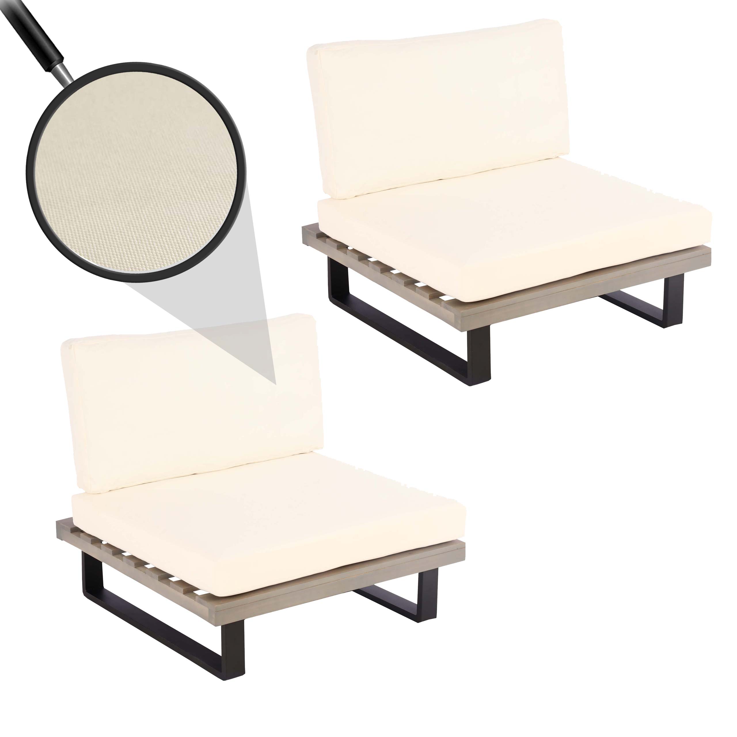 2er-Set Lounge-Sessel MCW-H54, Garten-Sessel, Spun Poly Akazie Holz FSC-zertifiziert Alu ~ grau, Polster cremewei&szlig; 