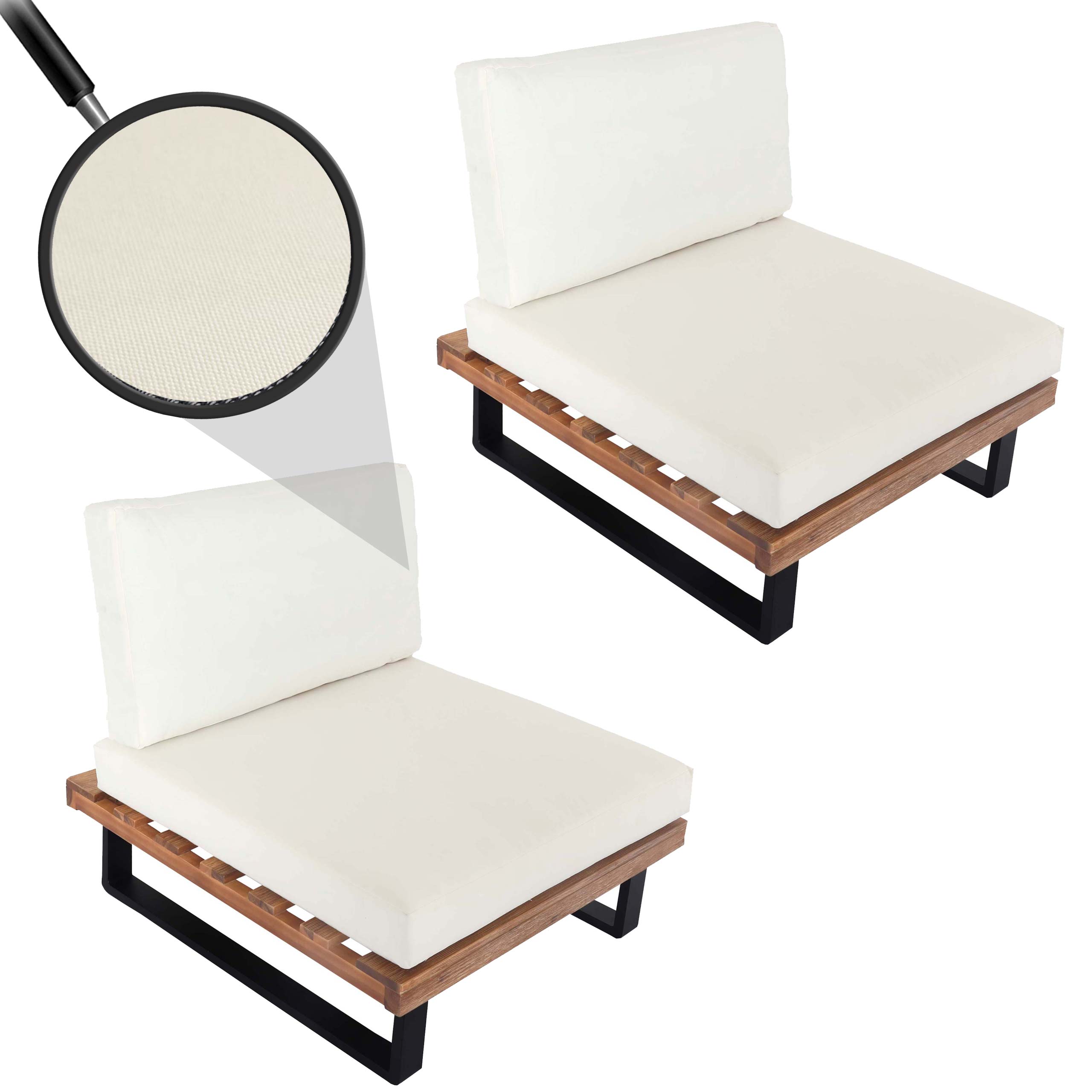 2er-Set Lounge-Sessel MCW-H54, Garten-Sessel, Spun Poly Akazie Holz FSC-zertifiziert Alu ~ hellbraun, Polster cremewei&szlig; 