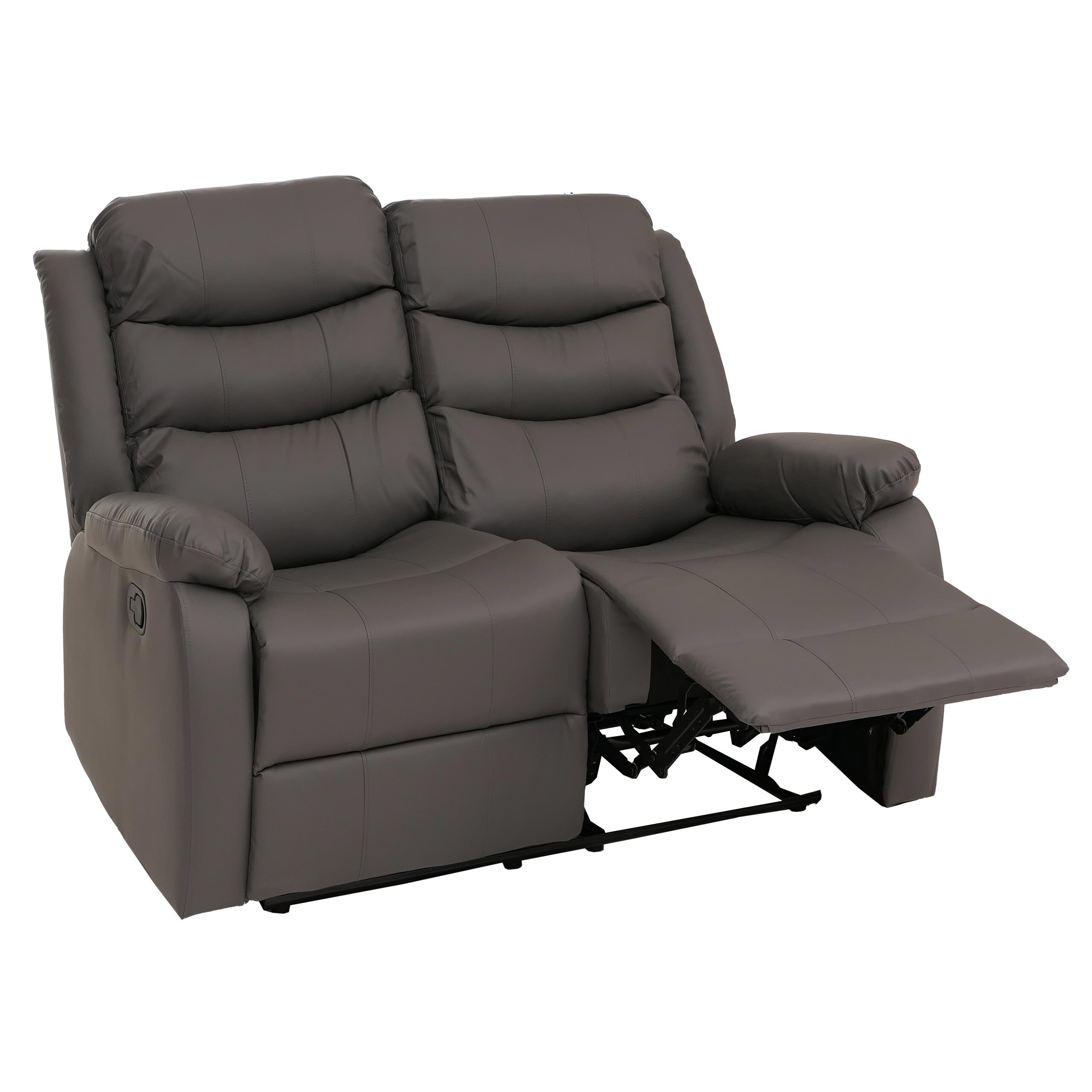 2er Kinosessel MCW-O62, Relaxsessel Fernsehsessel mit Armlehne, Liegefunktion Kunstleder ~ grau 