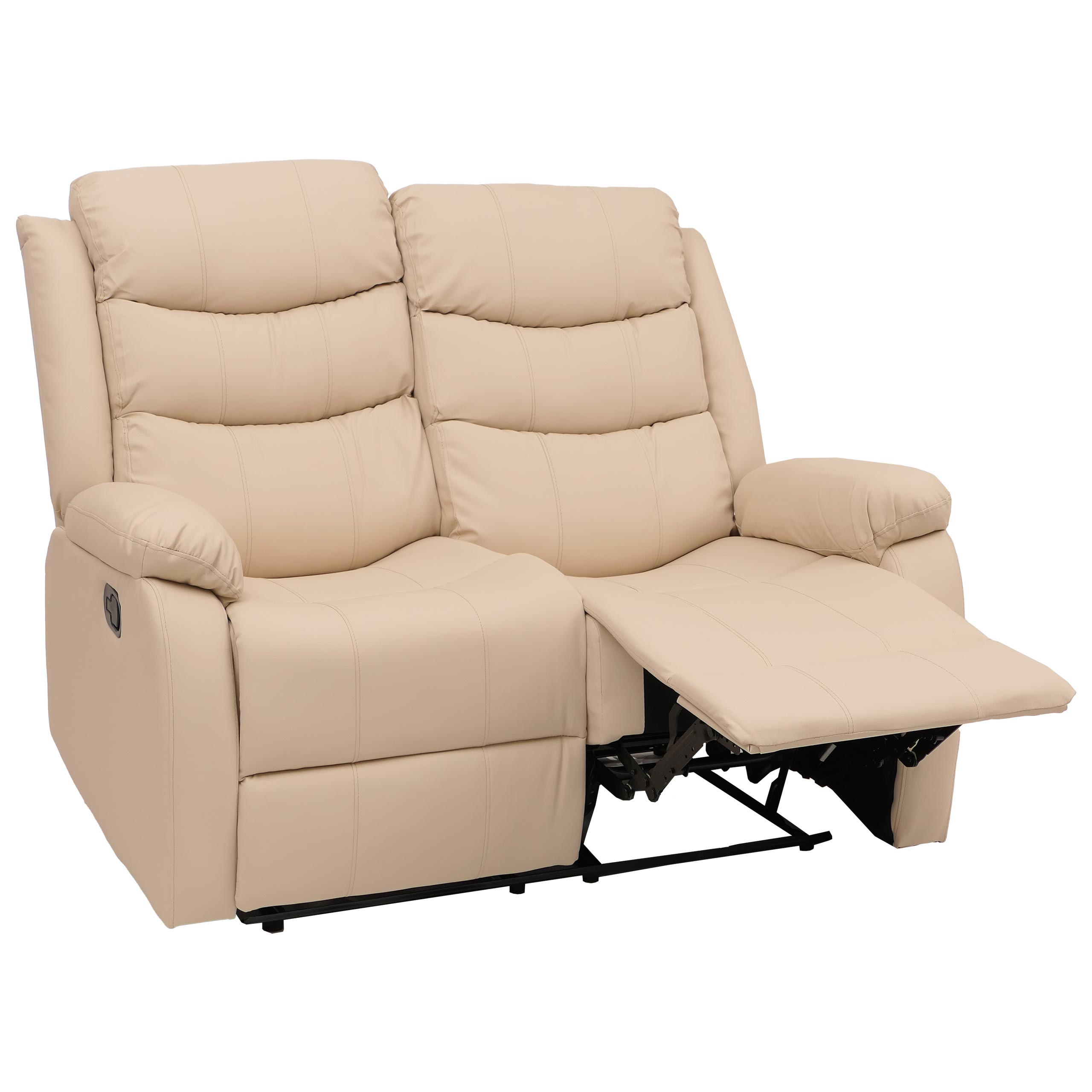 2er Kinosessel MCW-O62, Relaxsessel Fernsehsessel mit Armlehne, Liegefunktion Kunstleder ~ creme 