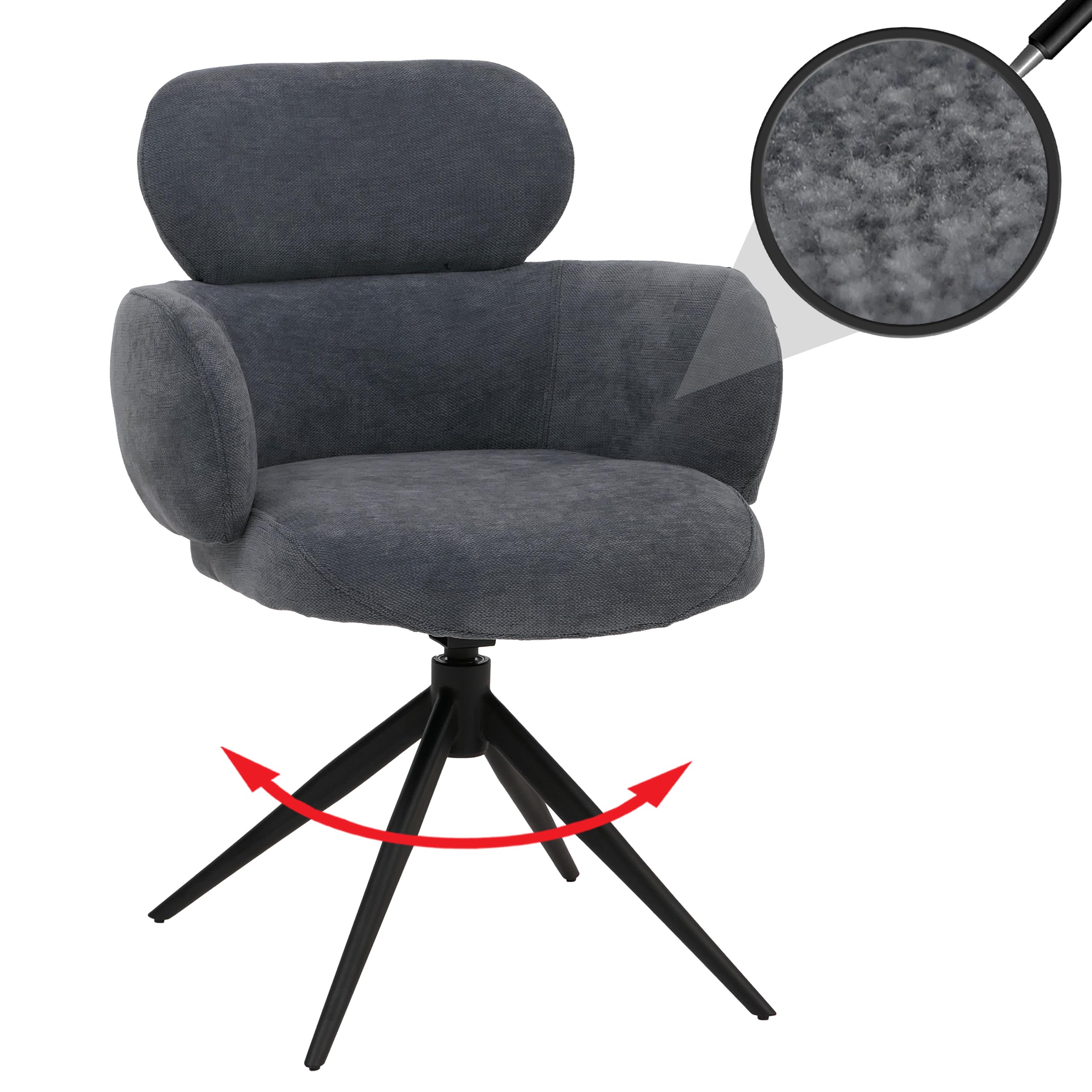 Esszimmerstuhl MCW-O77, K&uuml;chenstuhl Polsterstuhl, drehbar Auto-Return, Stoff (310g/m&sup2;) Chenille &Ouml;ko-Tex ~ grau-blau 