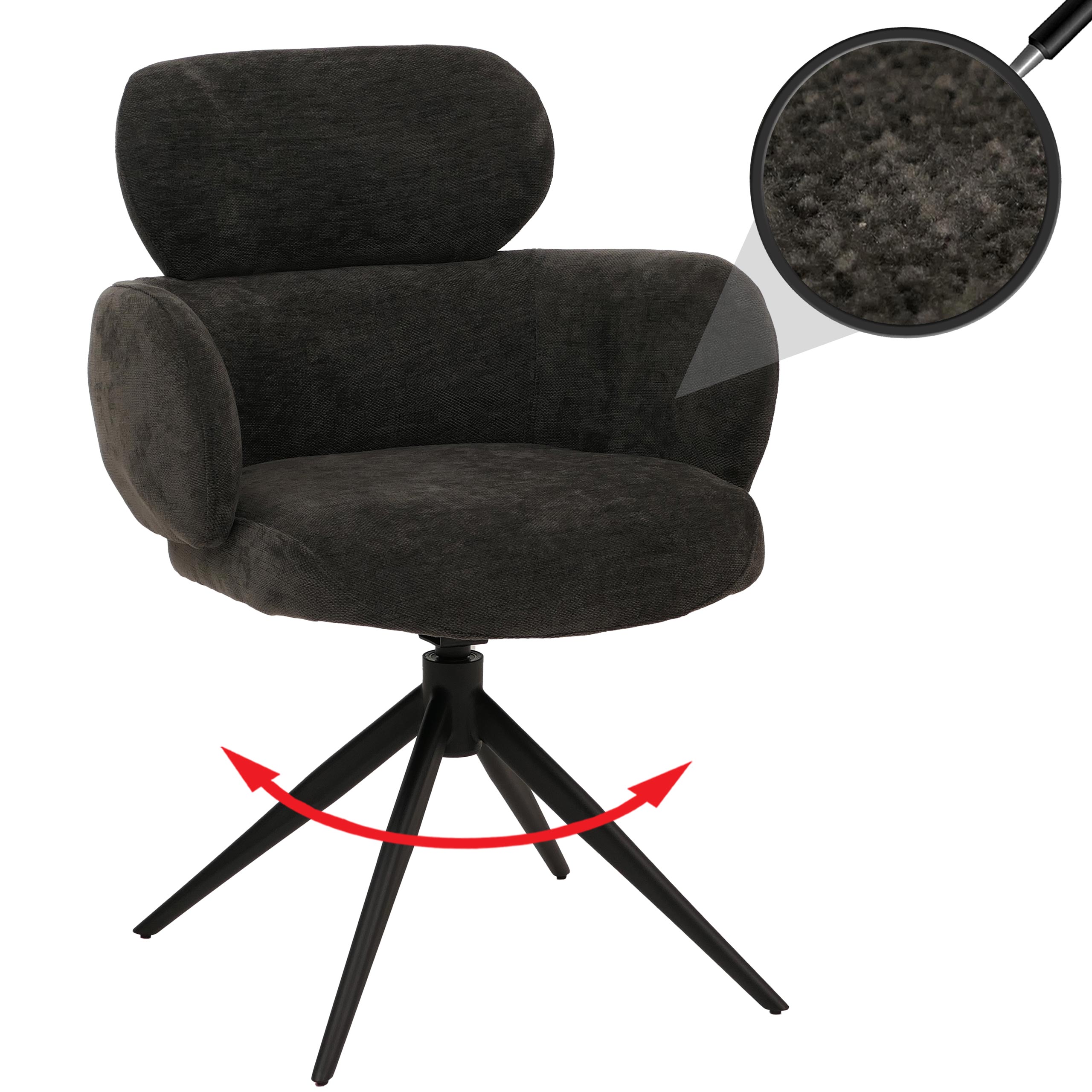 Esszimmerstuhl MCW-O77, K&uuml;chenstuhl Polsterstuhl, drehbar Auto-Return, Stoff (310g/m&sup2;) Chenille &Ouml;ko-Tex ~ anthrazit 