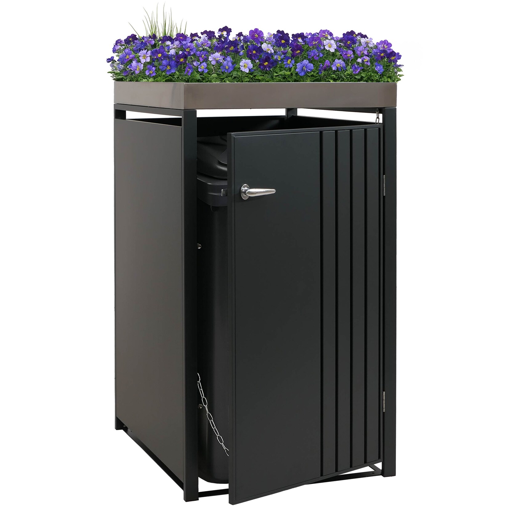 1er-Mülltonnenverkleidung -O67, Mülltonnenbox mit Pflanzkasten, Metall 125x68x84cm  ~ anthrazit