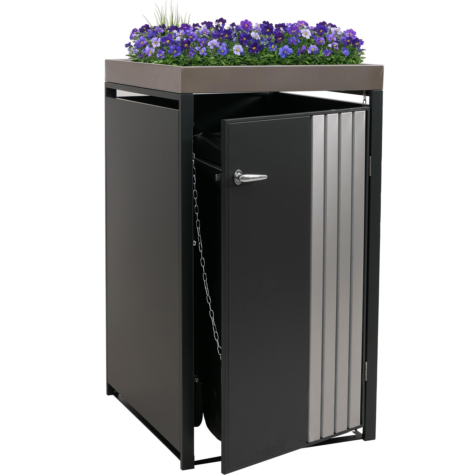1er-Mülltonnenverkleidung -O67, Mülltonnenbox mit Pflanzkasten, Metall 125x68x84cm  ~ anthrazit Edelstahl
