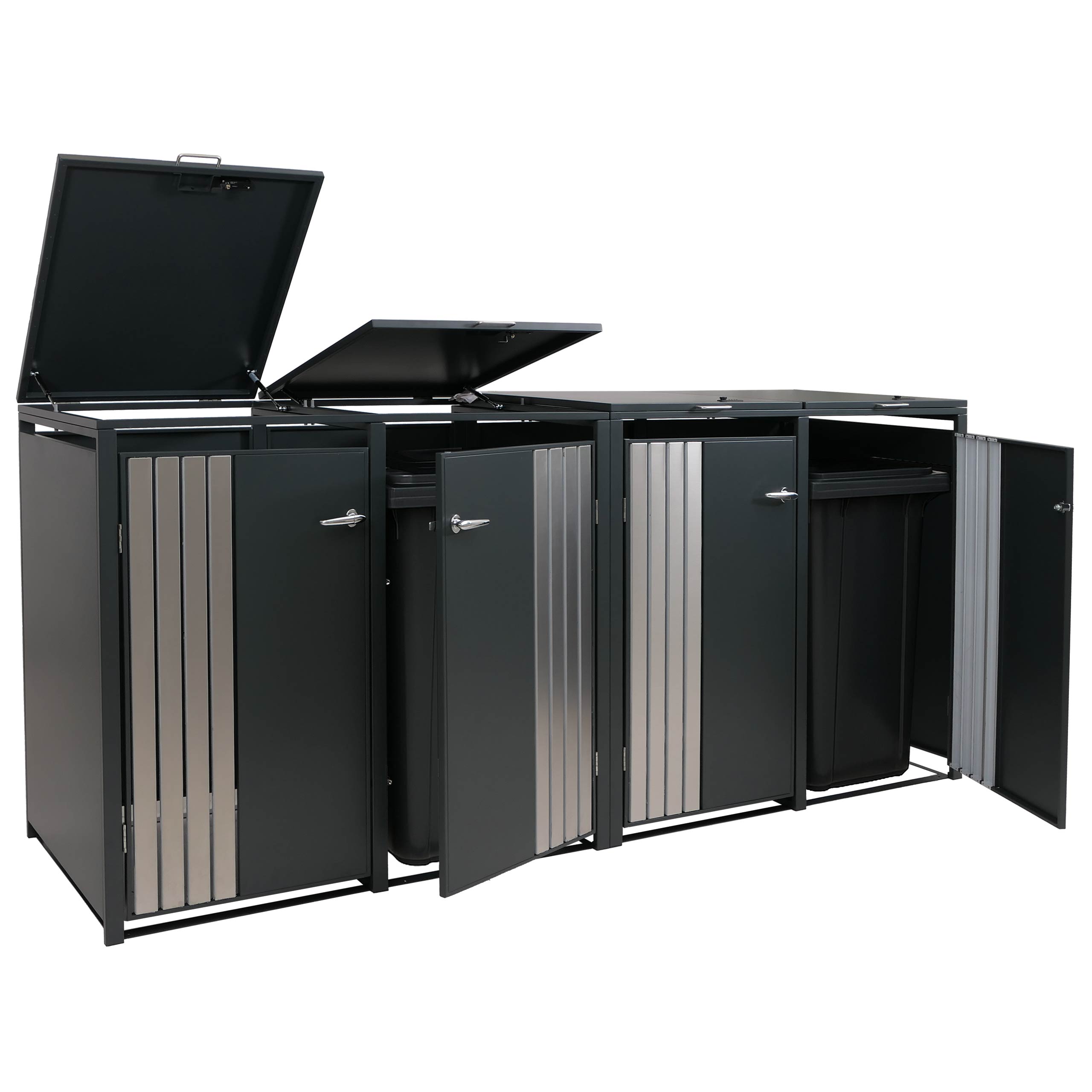 4er-M&uuml;lltonnenverkleidung MCW-O67, M&uuml;lltonnenbox mit Deckel, Metall 122x264x84cm 104kg ~ anthrazit Edelstahl 