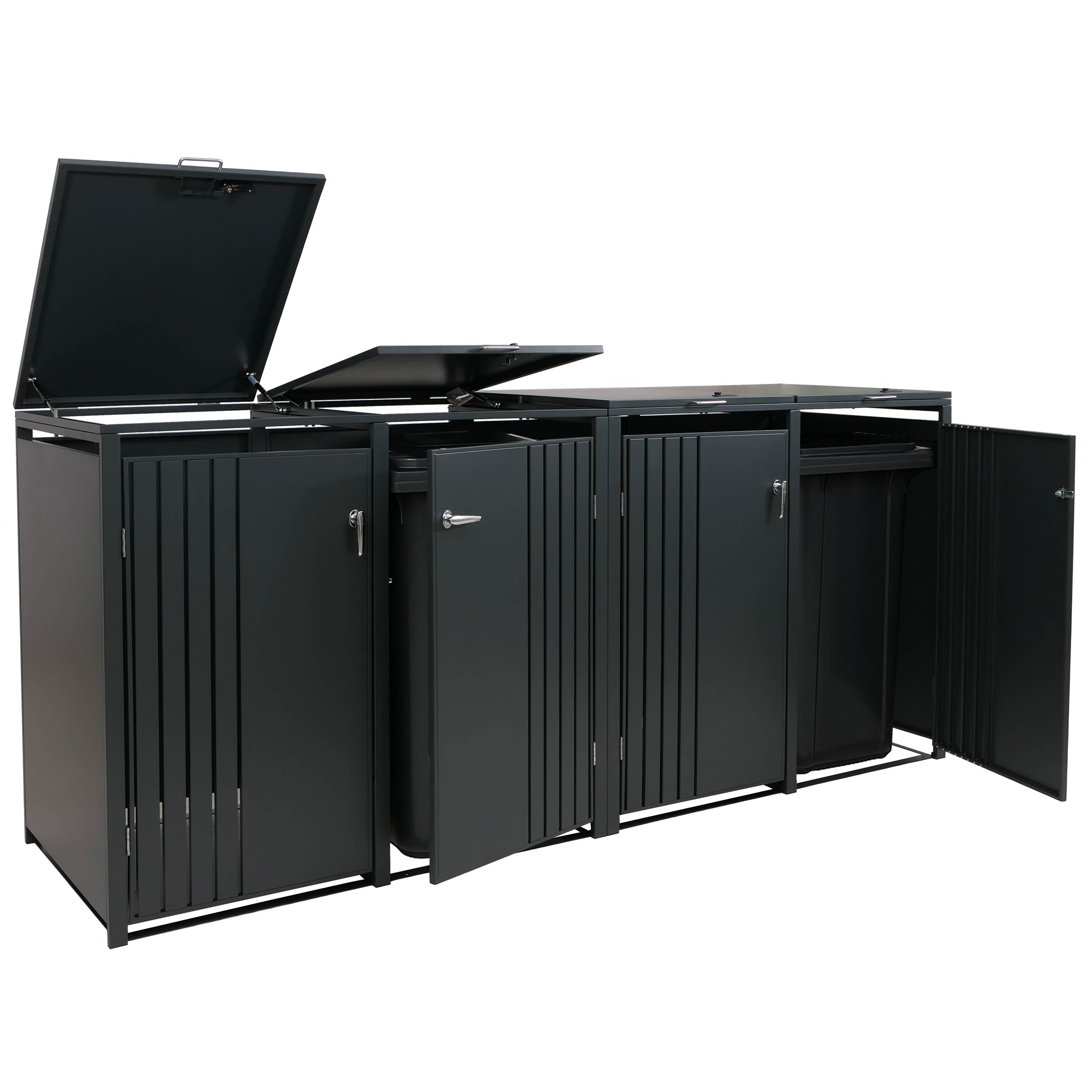 4er-M&uuml;lltonnenverkleidung MCW-O67, M&uuml;lltonnenbox mit Deckel, Metall 122x264x84cm 104kg ~ anthrazit 