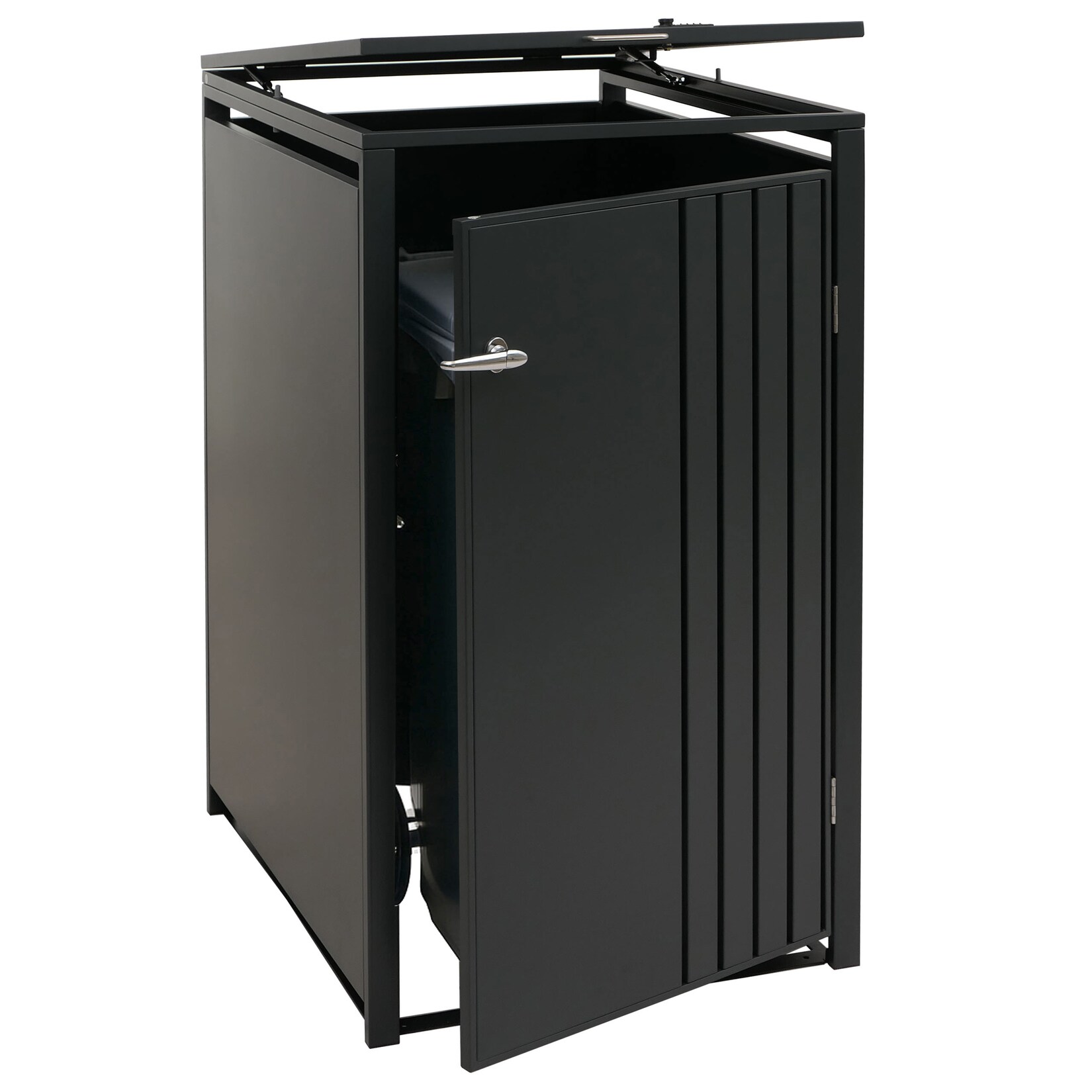 1er-Mülltonnenverkleidung -O67, Mülltonnenbox mit Deckel, Metall 122x68x84cm  ~ anthrazit
