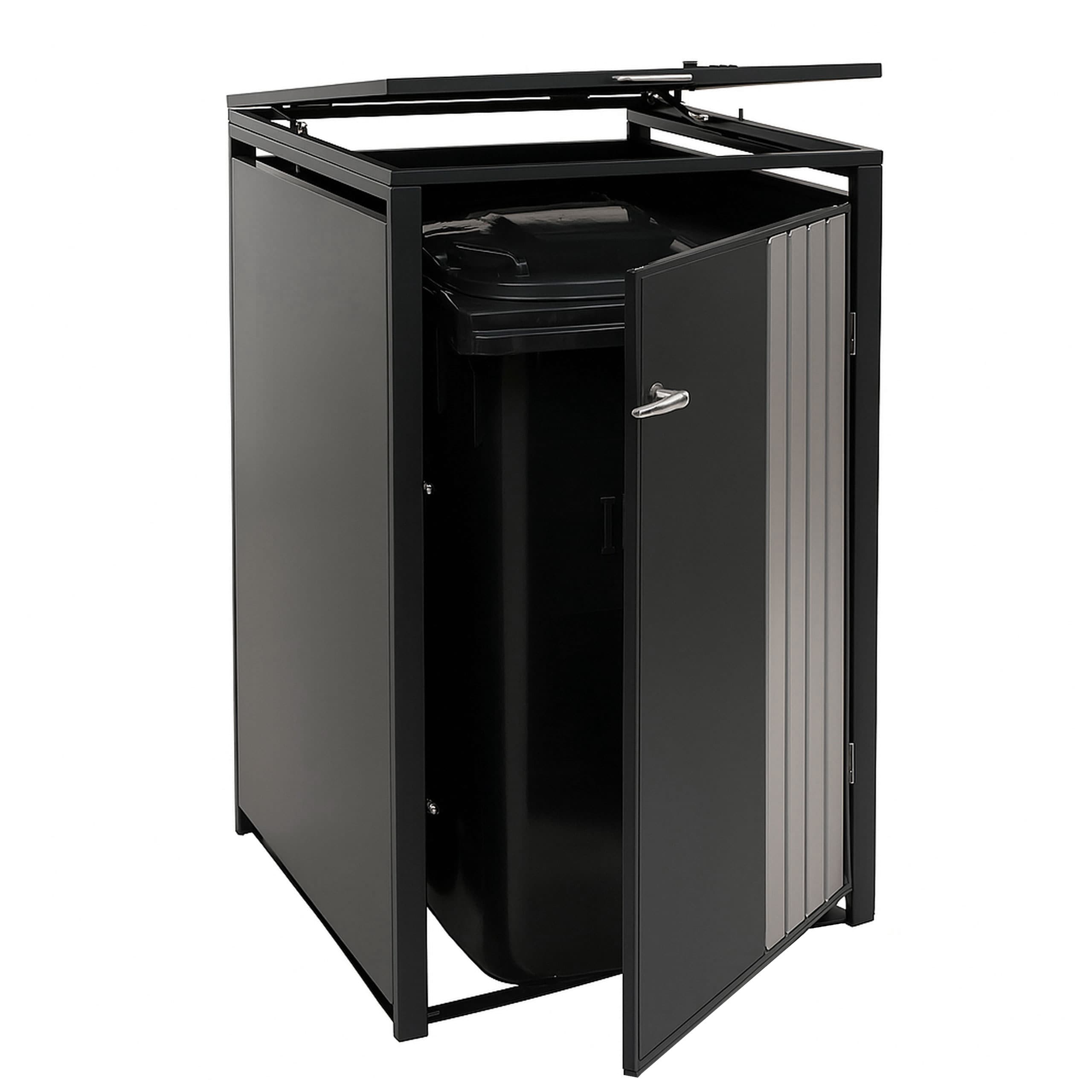 1er-M&uuml;lltonnenverkleidung MCW-O67, M&uuml;lltonnenbox mit Deckel, Metall 122x68x84cm 35kg ~ anthrazit Edelstahl 