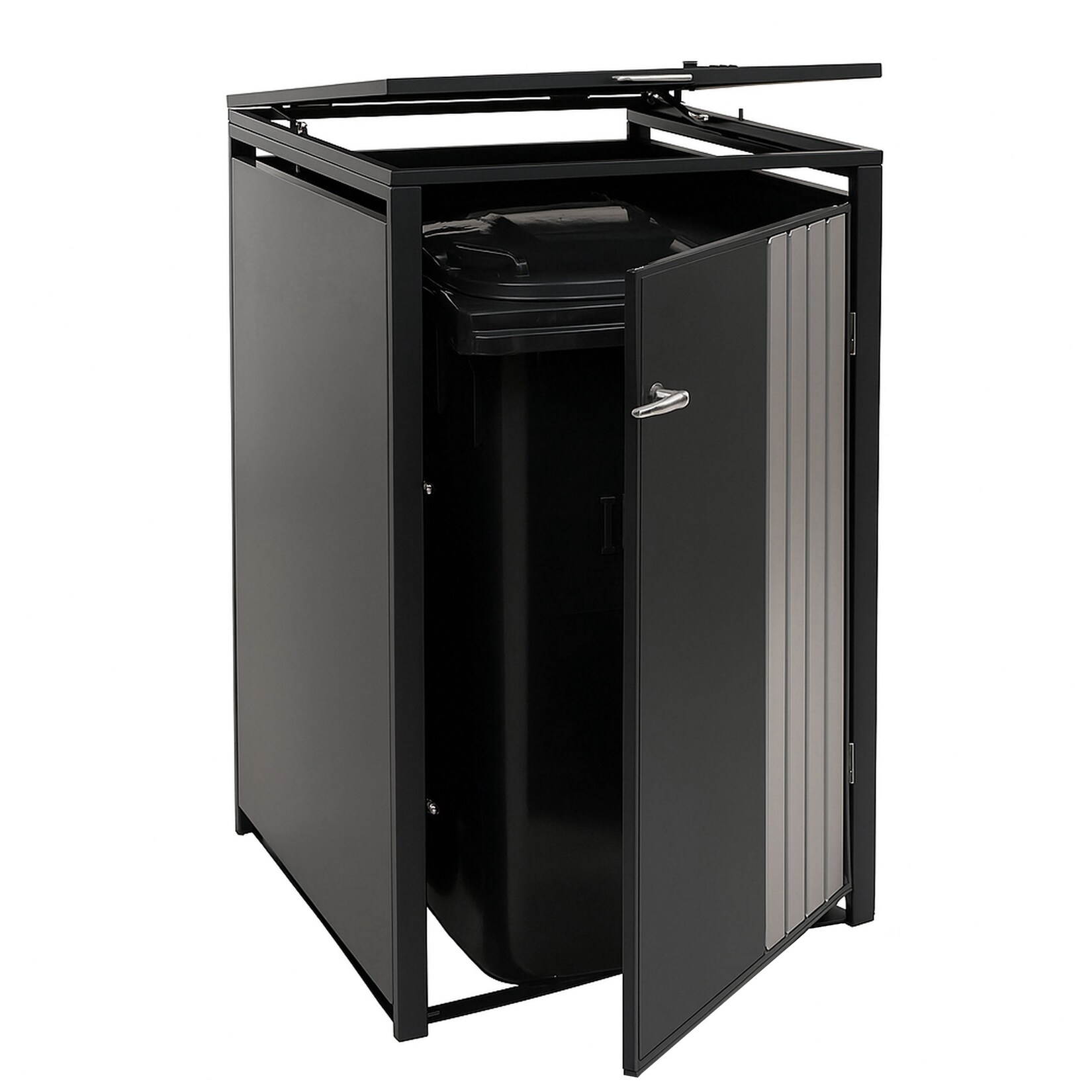 1er-Mülltonnenverkleidung -O67, Mülltonnenbox mit Deckel, Metall 122x68x84cm  ~ anthrazit Edelstahl