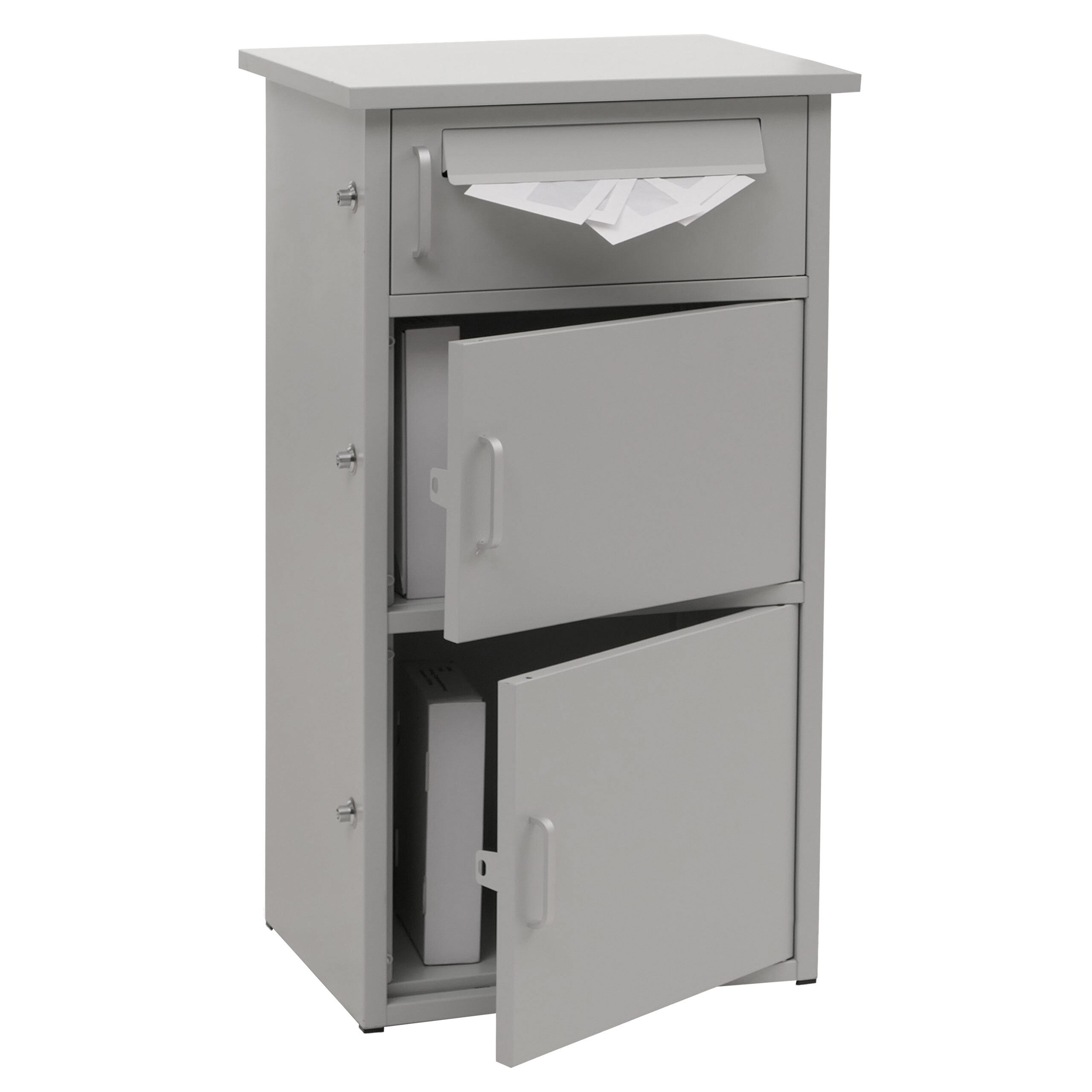 Paketkasten MCW-O51, Paketbox Paketfach Paketstation Briefkasten 3 F&auml;cher, Stahl 89x49x38cm ~ hellgrau 