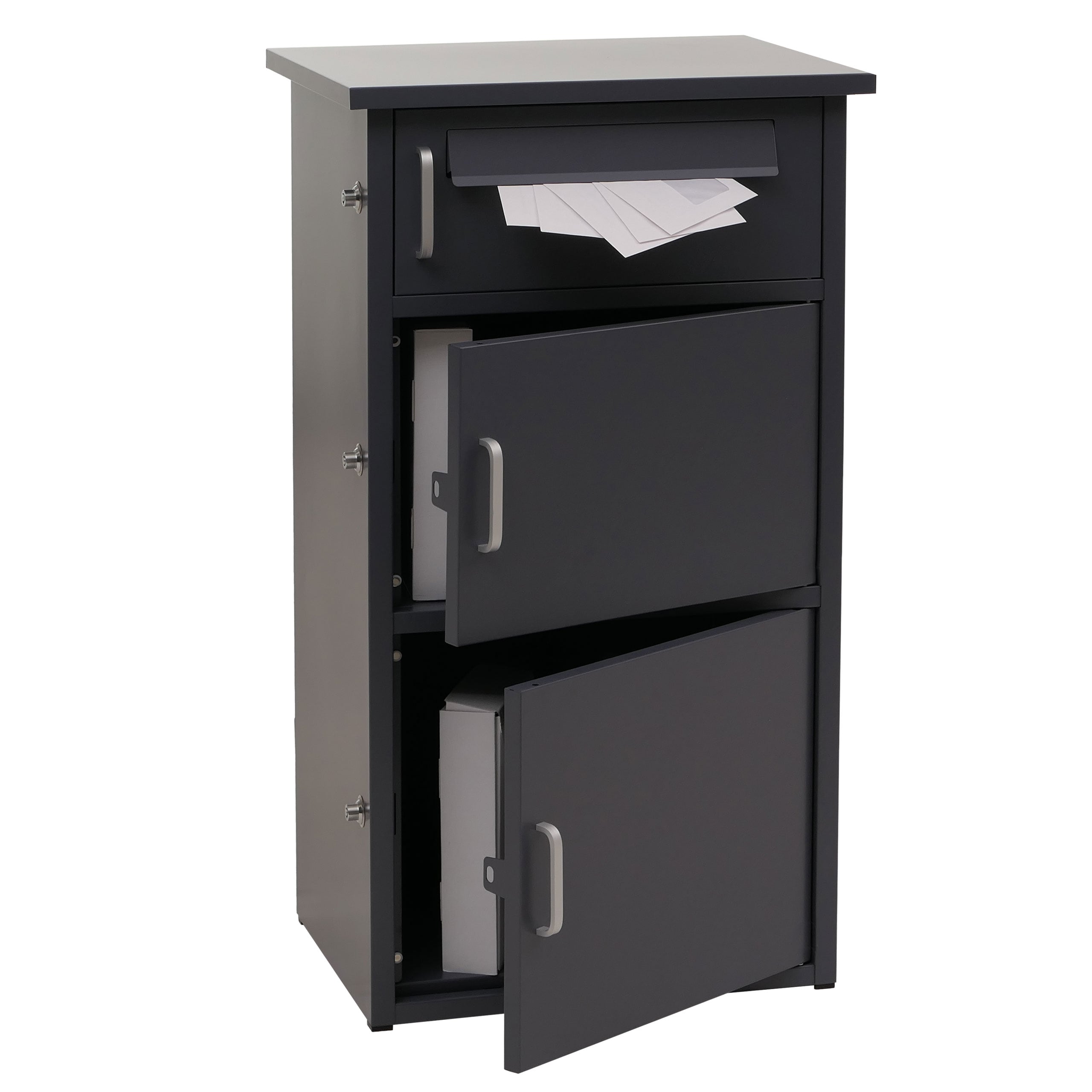 Paketkasten MCW-O51, Paketbox Paketfach Paketstation Briefkasten 3 F&auml;cher, Stahl 89x49x38cm ~ dunkelgrau 