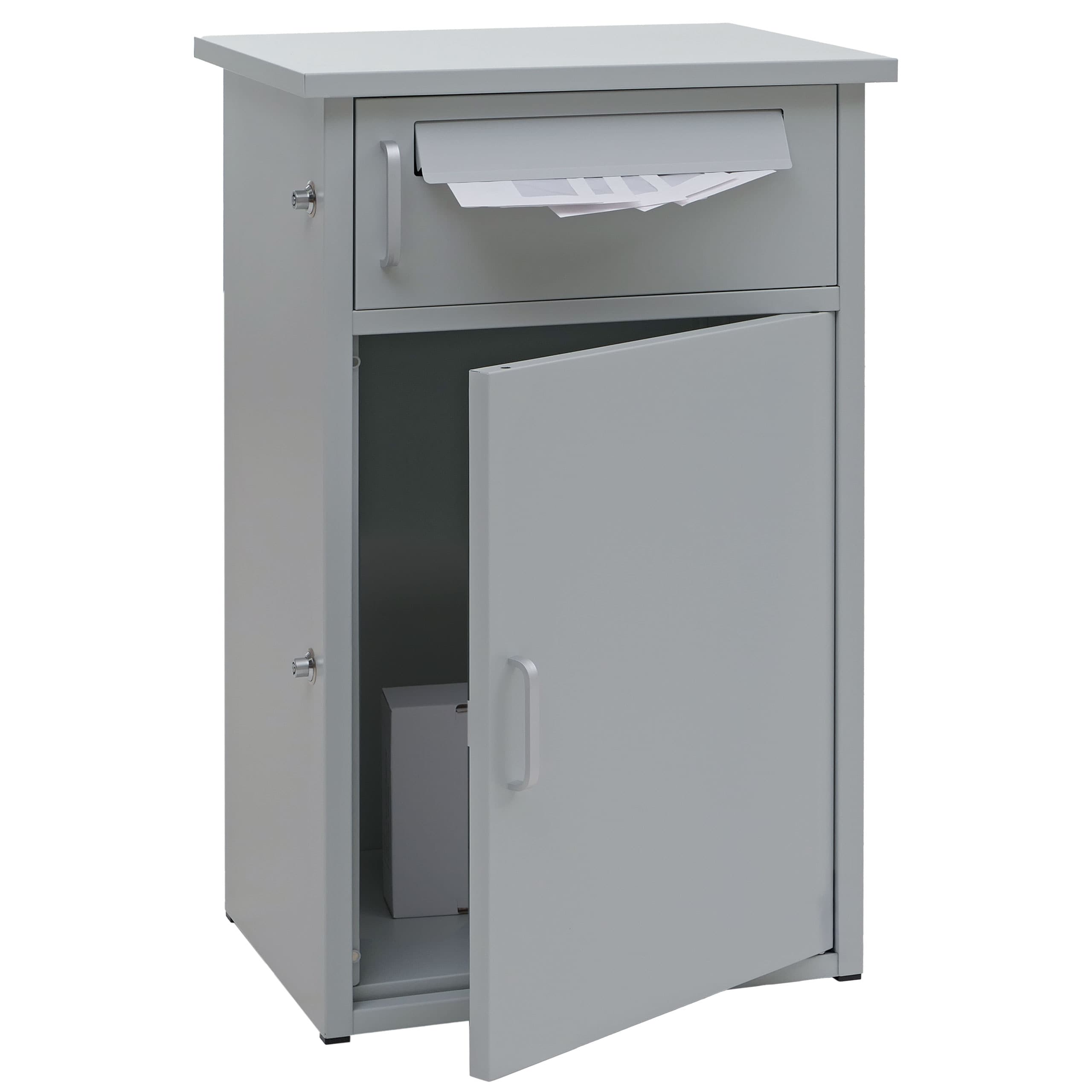 Paketkasten MCW-O51, Paketbox Paketfach Paketstation Briefkasten 2 F&auml;cher, Stahl 78x49x38cm ~ hellgrau 