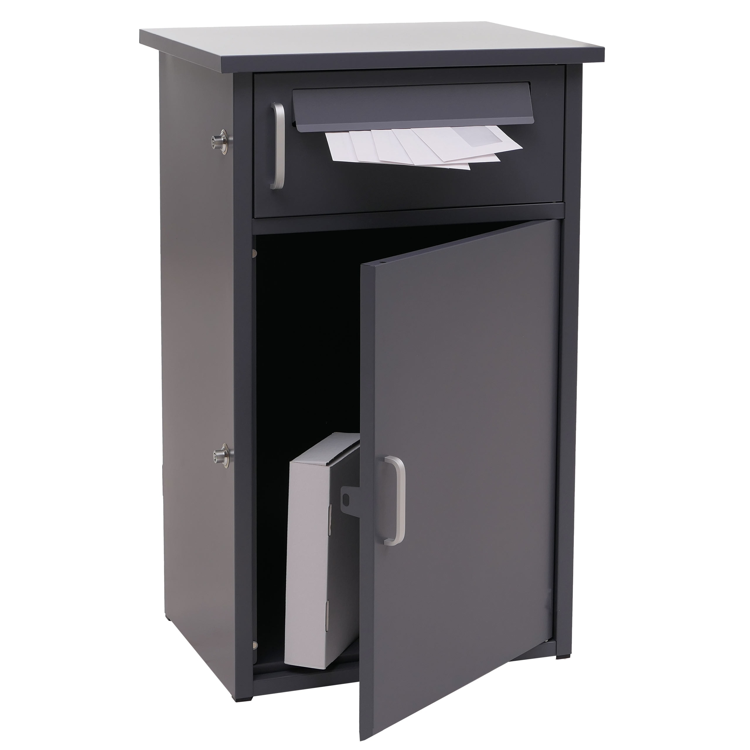 Paketkasten MCW-O51, Paketbox Paketfach Paketstation Briefkasten 2 F&auml;cher, Stahl 78x49x38cm ~ dunkelgrau 