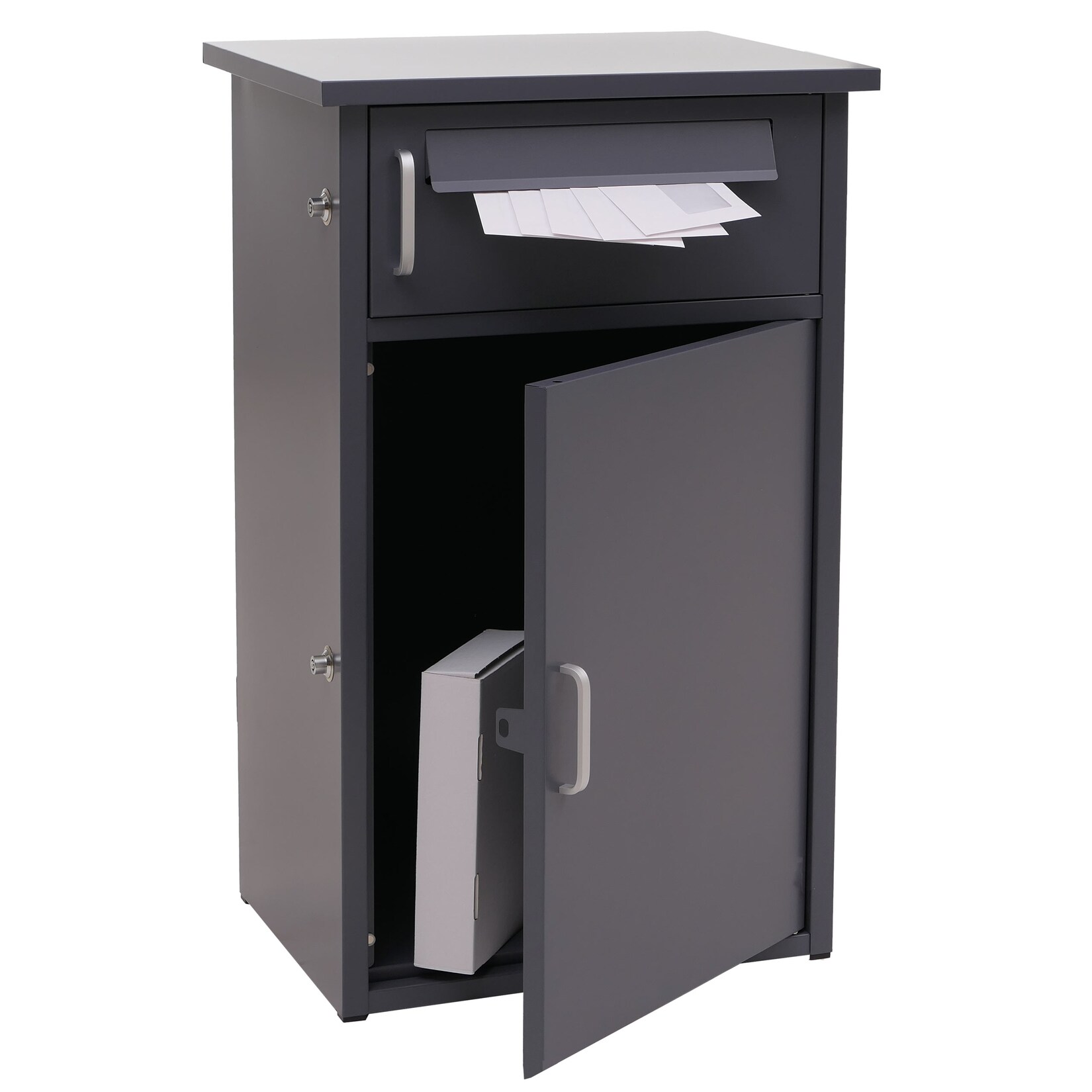 Paketkasten -O51, Paketbox Paketfach Paketstation Briefkasten 2 Fächer, Stahl 78x49x38cm ~ dunkelgrau