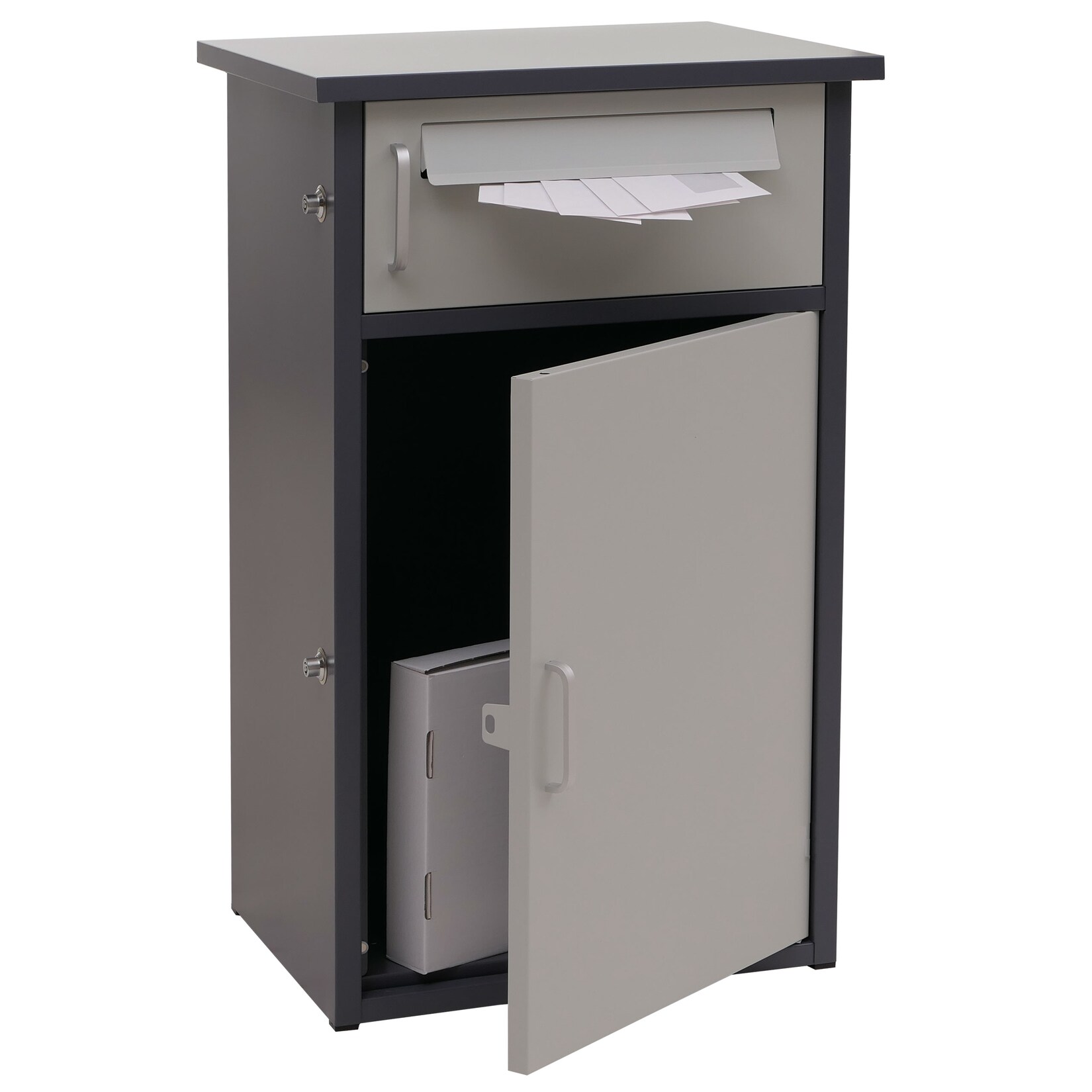 Paketkasten -O51, Paketbox Paketfach Paketstation Briefkasten 2 Fächer, Stahl 78x49x38cm ~ dunkelgrau/hellgrau