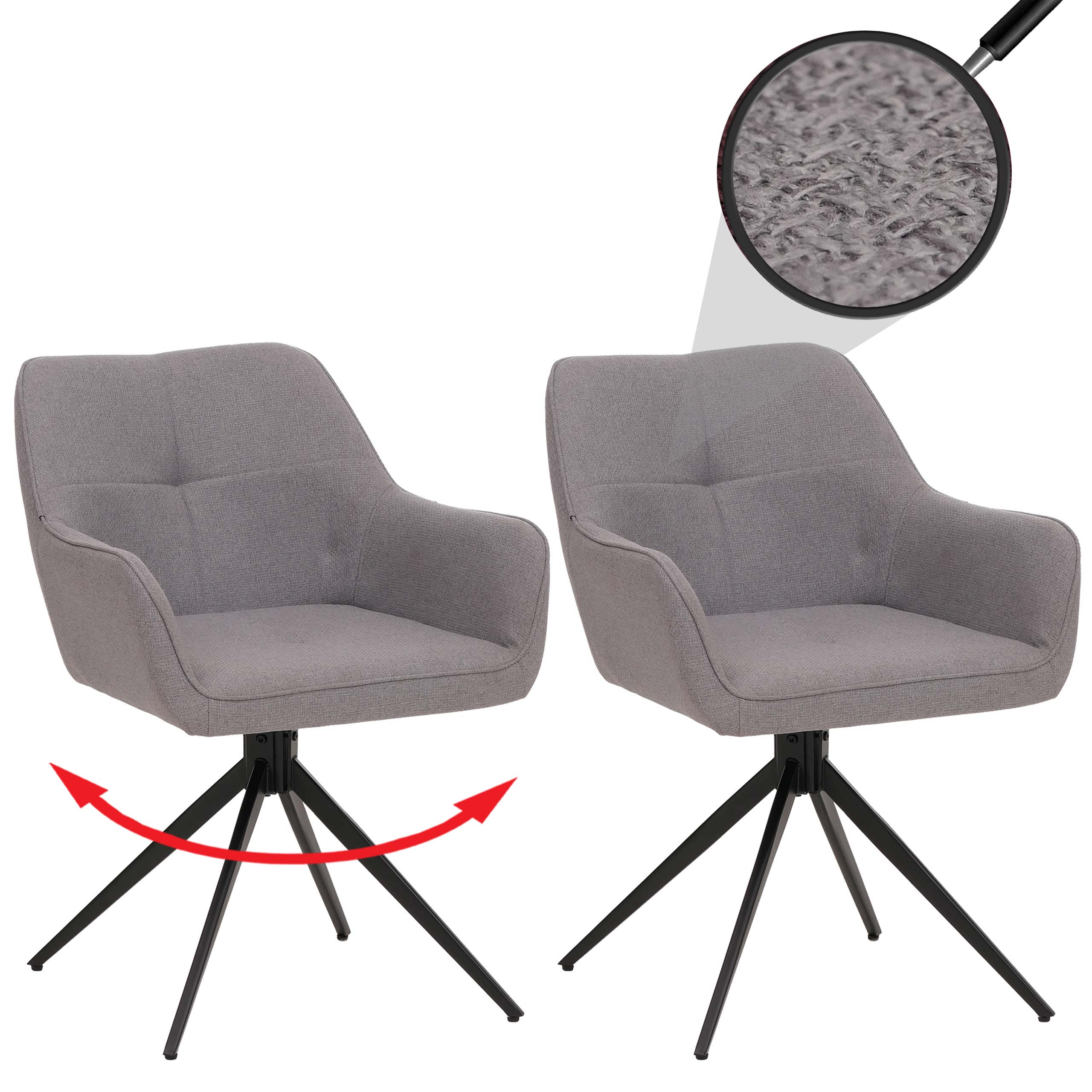 2er-Set Esszimmerstuhl MCW-O47, K&uuml;chenstuhl Armlehne, drehbar Auto-Return, Stoff/Textil (270g/m&sup2;) ~ hellgrau 