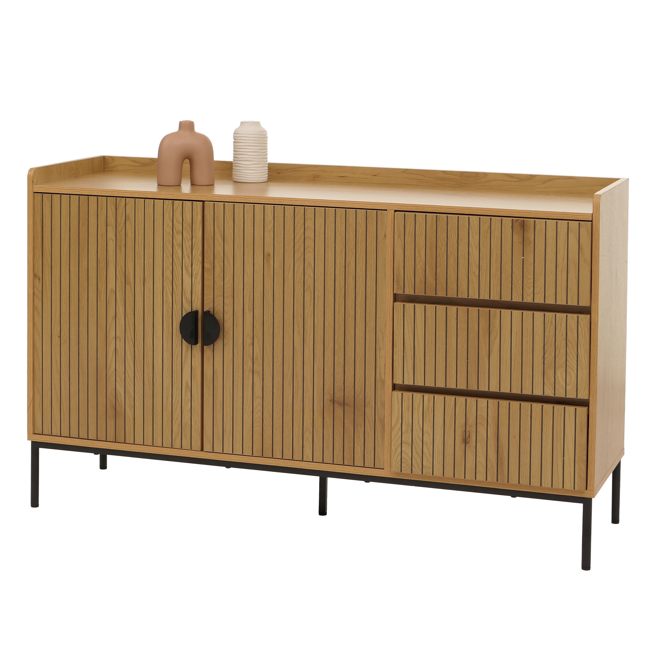 Sideboard MCW-O39, Kommode Schrank Anrichte, 3 Schubladen 2 T&uuml;ren, Holz Melamin 80x130x42cm ~ natur 