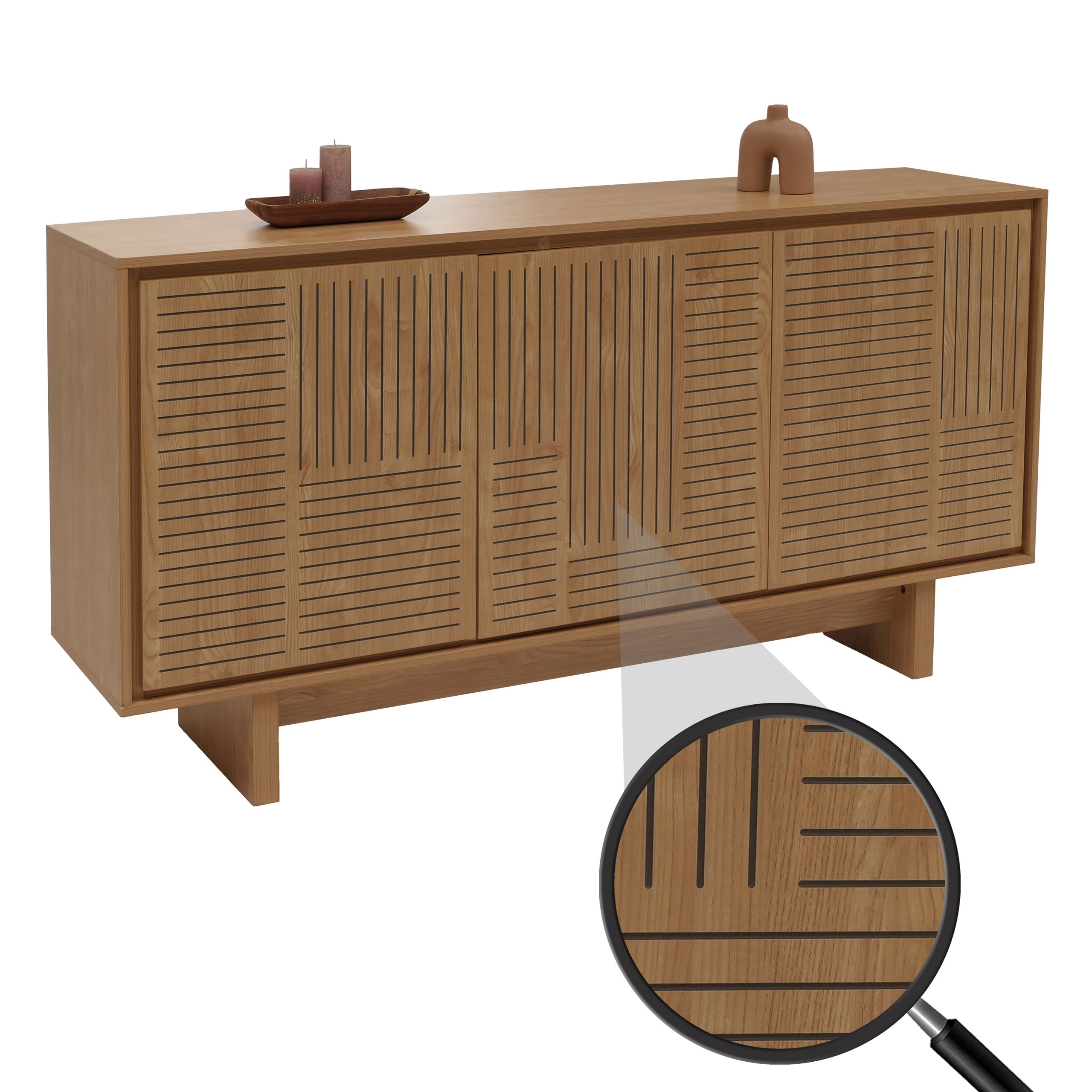 Sideboard MCW-O35, Schrank Highboard, 3 T&uuml;ren Stauf&auml;cher, Melamin 86x160x40cm ~ Ulme natur 