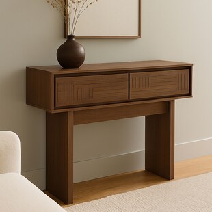 Konsolentisch MCW-O31, Telefontisch Beistelltisch Ablagetisch, Schublade Melamin 86x110x41cm ~ braun 