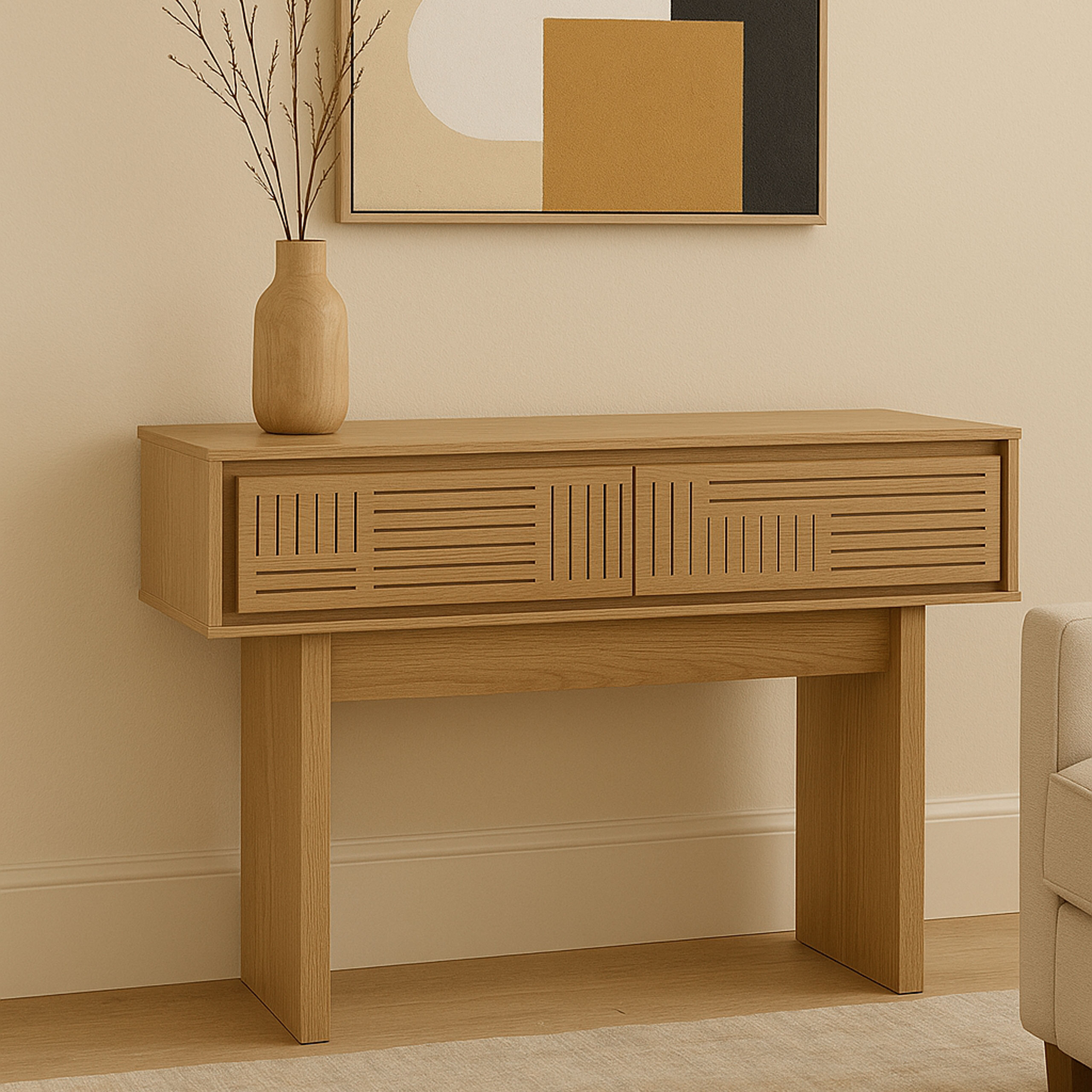 Konsolentisch MCW-O31, Telefontisch Beistelltisch Ablagetisch, Schublade Melamin 86x110x41cm ~ Ulme natur 