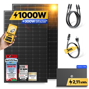 Balkonkraftwerk 1000W/800W Solaranlage mit Solakon ONE Speicher Steckerfertig WIFI Komplettset Photovoltaik Anlage 800W, Kabellänge: 3m 