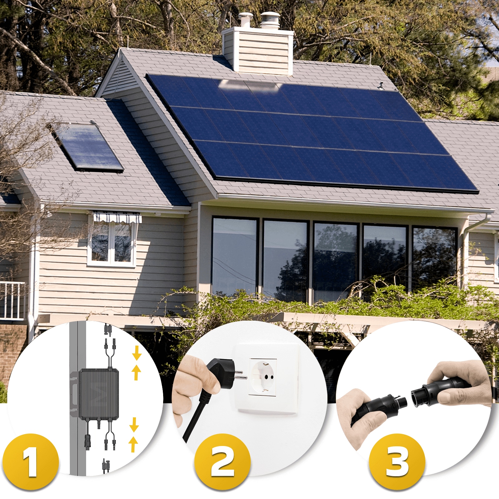 SUNNIVA Balkonkraftwerk 1000W BIFAZIAL FULLBLACK komplett Steckdose, (TSUN 800 Watt Wechselrichter, Solaranlage Komplettset, 2x 500W N-Type Glas Bifacial Solarmodule, 5m Kabel & 4x 1m Solarkabel