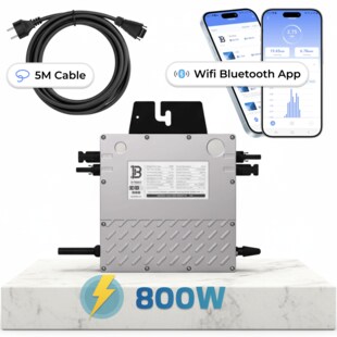 BENY Mikro-Wechselrichter 800 W BYM800 für Balkonkraftwerk, IP67 wetterfest, Plug-&-Play Installation, 2 MPPT, WIFI, inkl. 5 m Anschlusskabel, Micro Inverter 