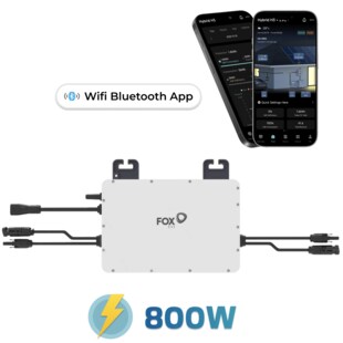 Fox ESS Mikro-Wechselrichter 800 W M1-800-E für Balkonkraftwerk, IP67 wetterfest, Plug-&-Play Installation, 2 MPPT, Bluetooth & WIFI, Micro Inverter 