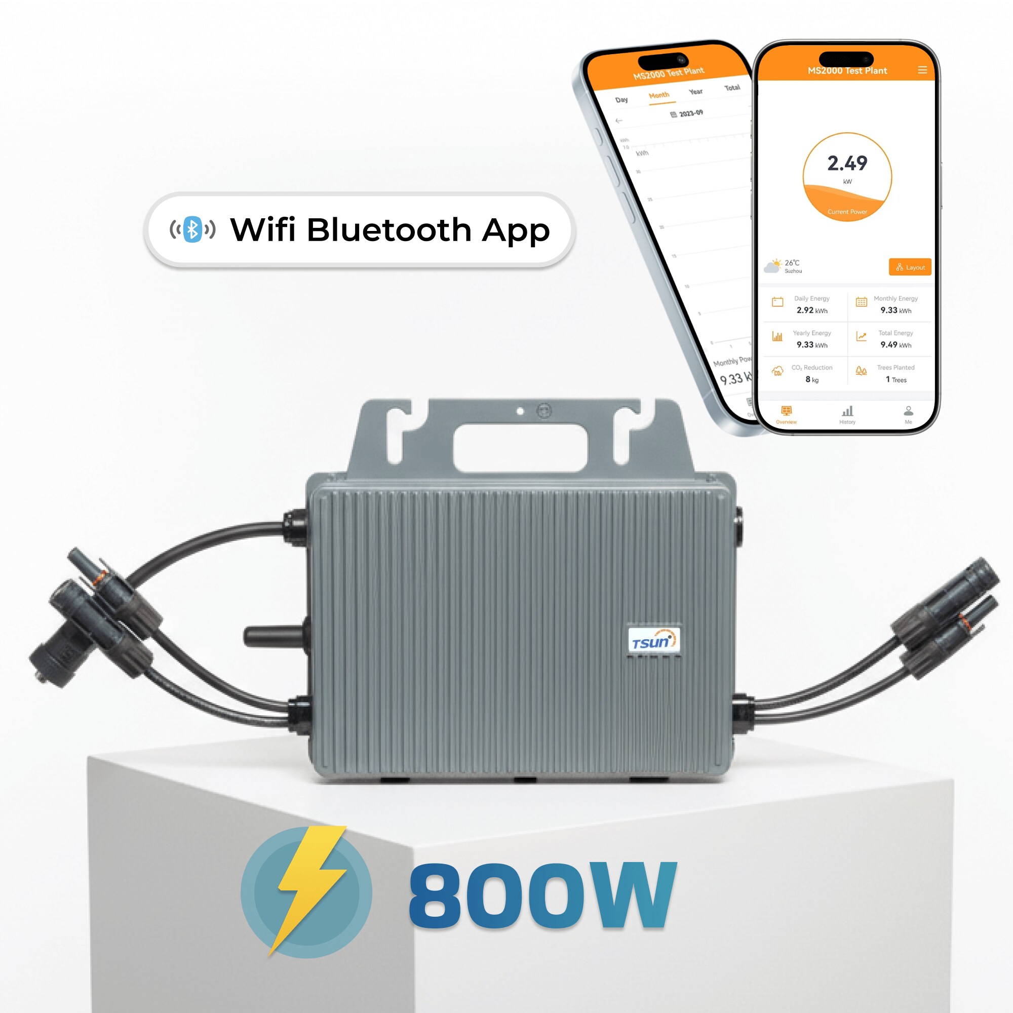 TSUN Mikro-Wechselrichter 800 W TSOL-MS800  f&uuml;r Balkonkraftwerk, IP67 wetterfest, Plug-&-Play Installation, 2 MPPT, Bluetooth & WIFI, Micro Inverter 