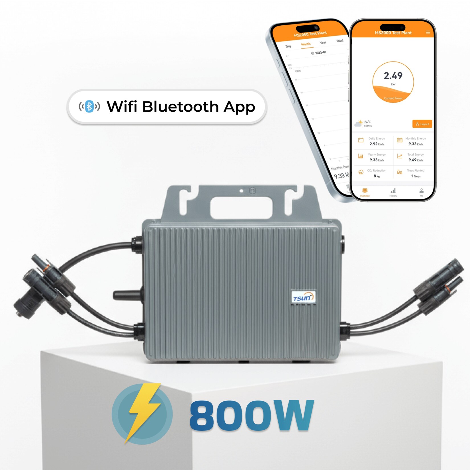 TSUN Mikro-Wechselrichter 800 W TSOL-MS800  für Balkonkraftwerk, IP67 wetterfest, Plug-&-Play Installation, 2 MPPT, Bluetooth & WIFI, Micro Inverter